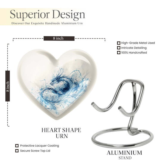 Abstract themed 10-inch heart design dragon urn for memorial, customized engraving, in aluminium