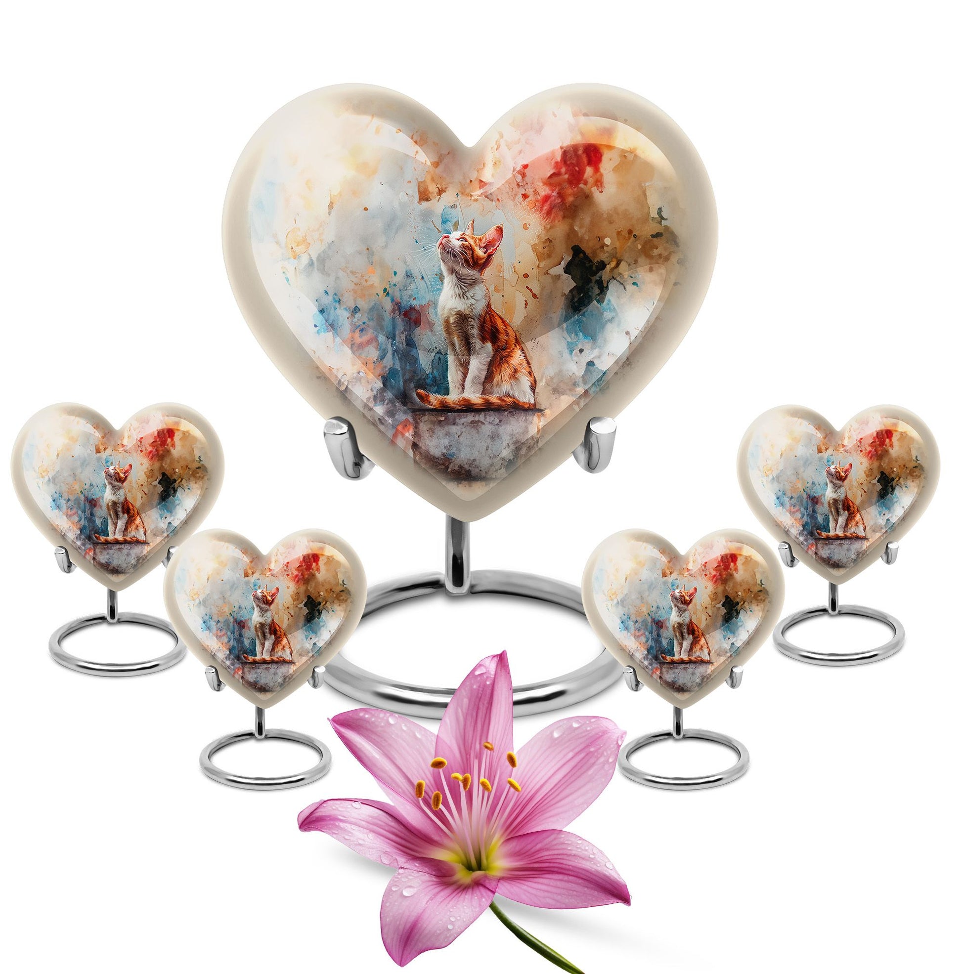 10-inch orange cat heart cremation urn