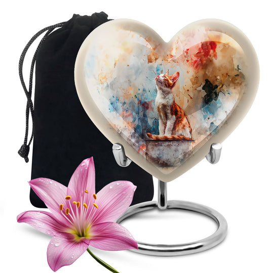 10-inch orange cat heart cremation urn