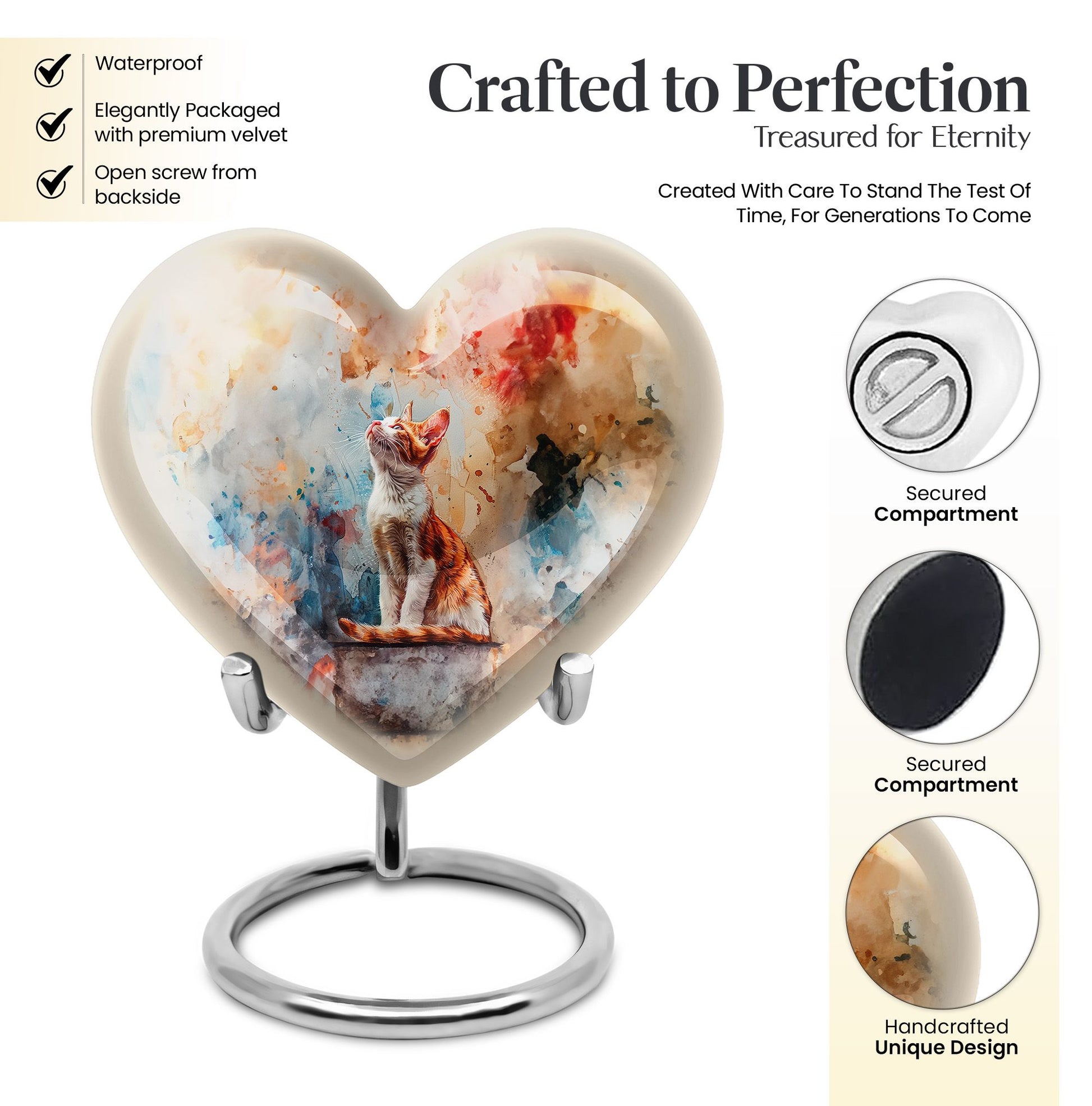 10-inch orange cat heart cremation urn