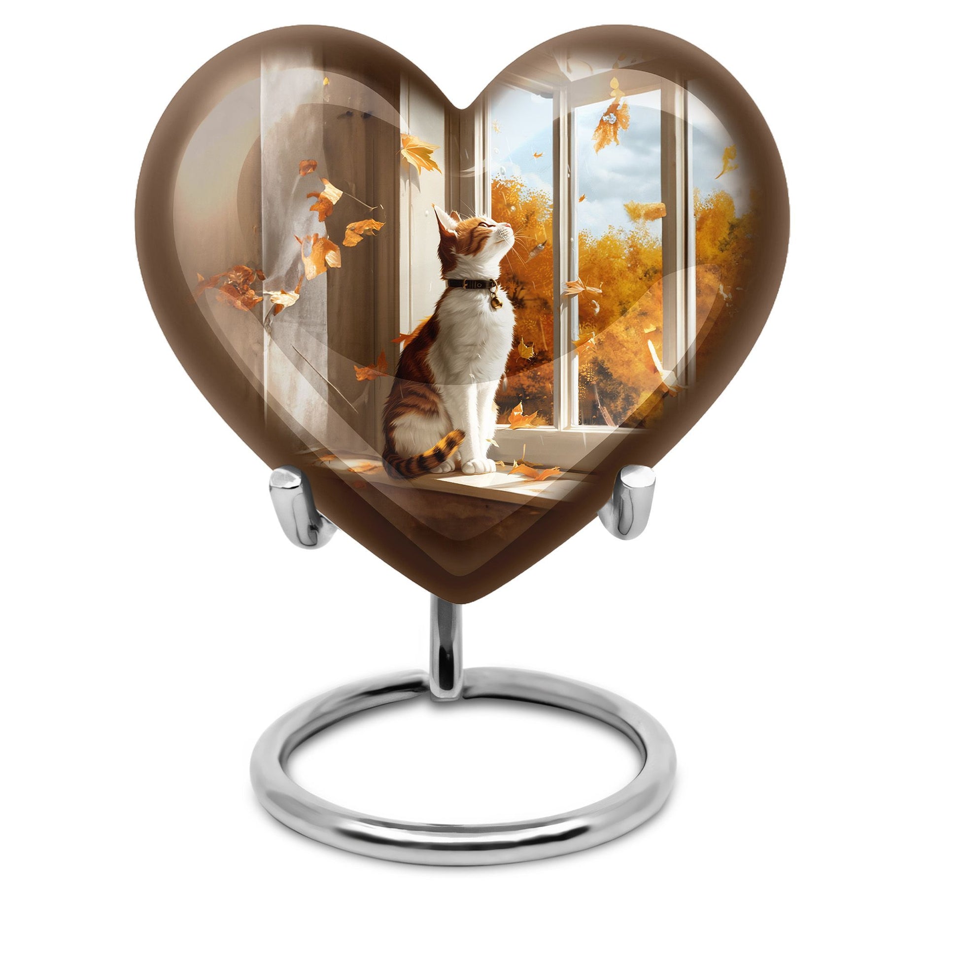 heart-shaped orange cat urn for human ashes