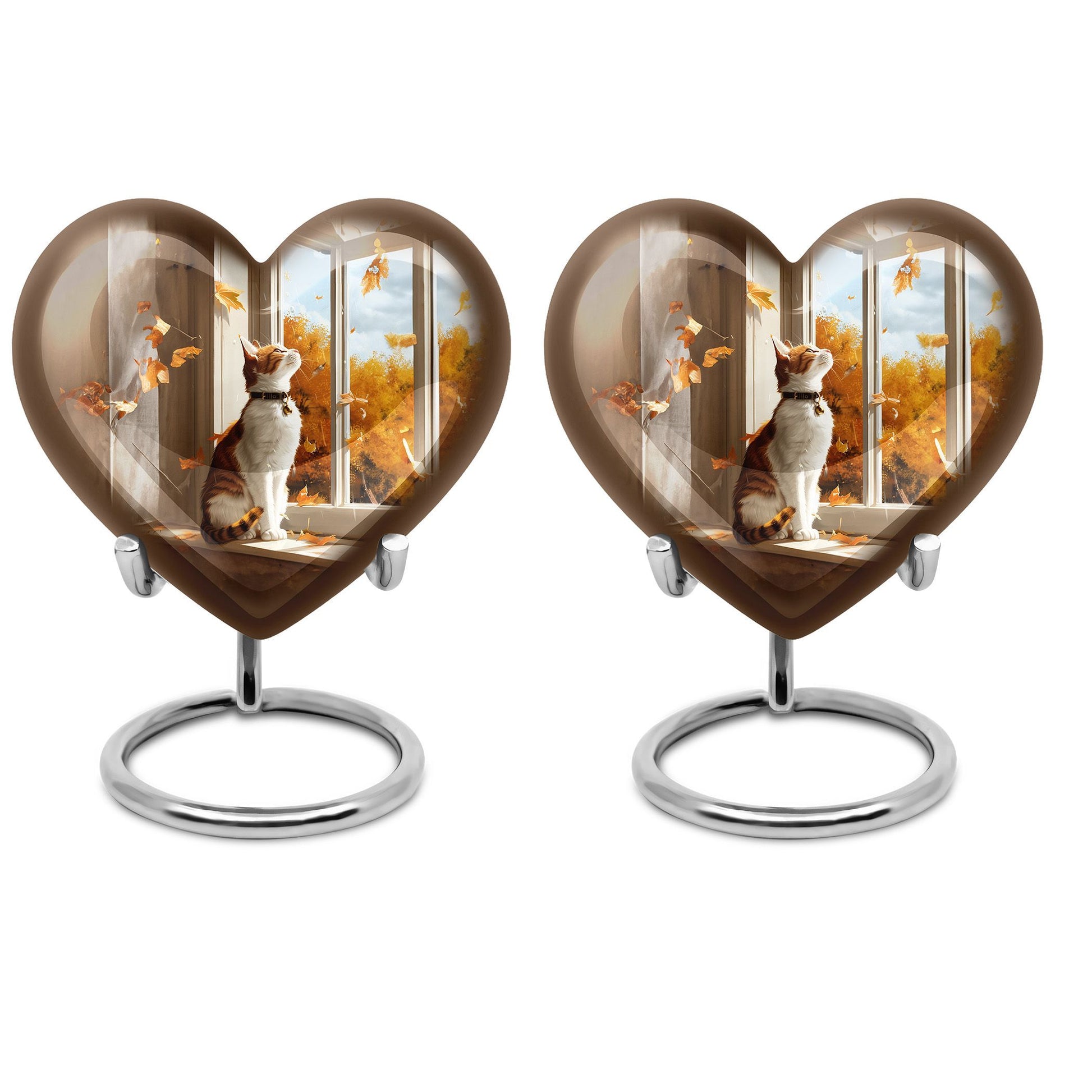 heart-shaped orange cat urn for human ashes