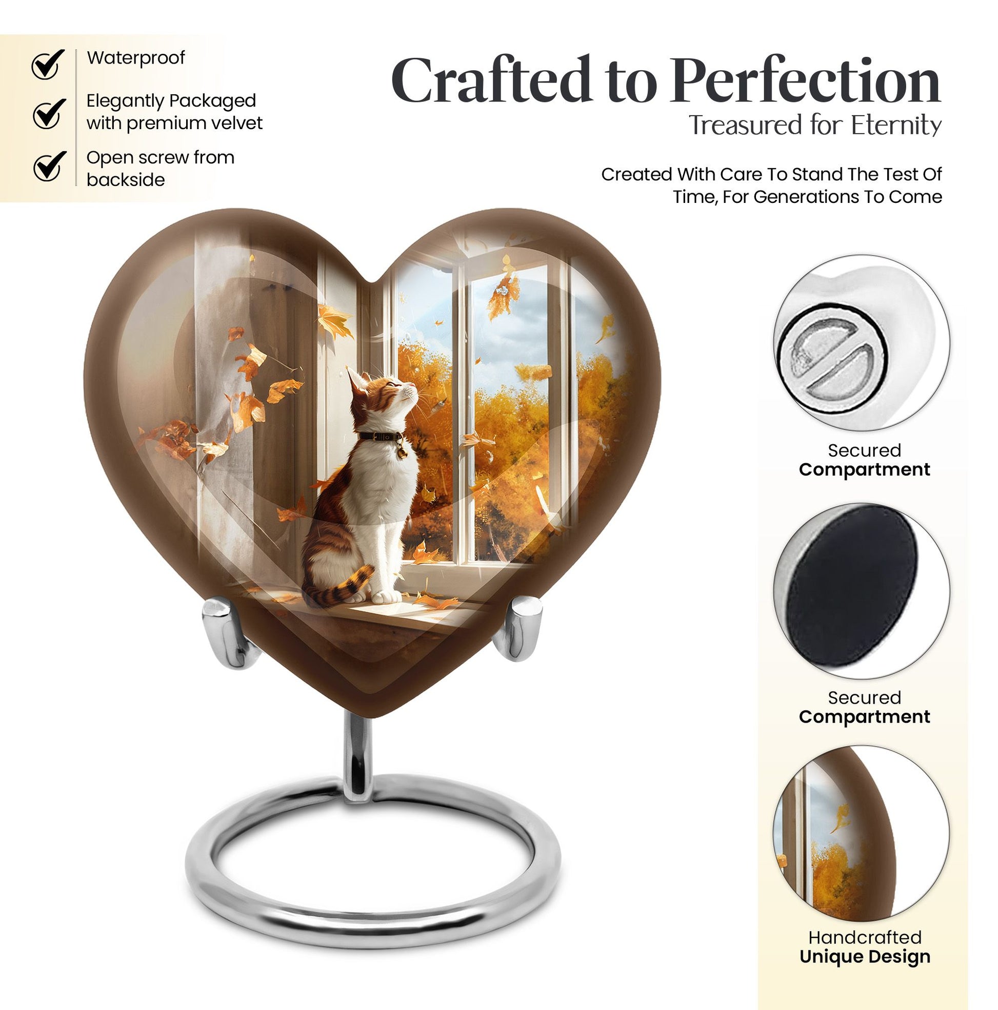 heart-shaped orange cat urn for human ashes