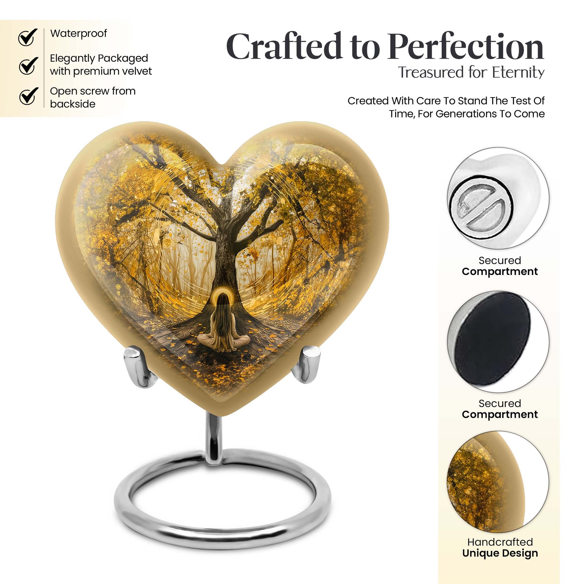 heart-shaped Tree of Life urn for human ashes