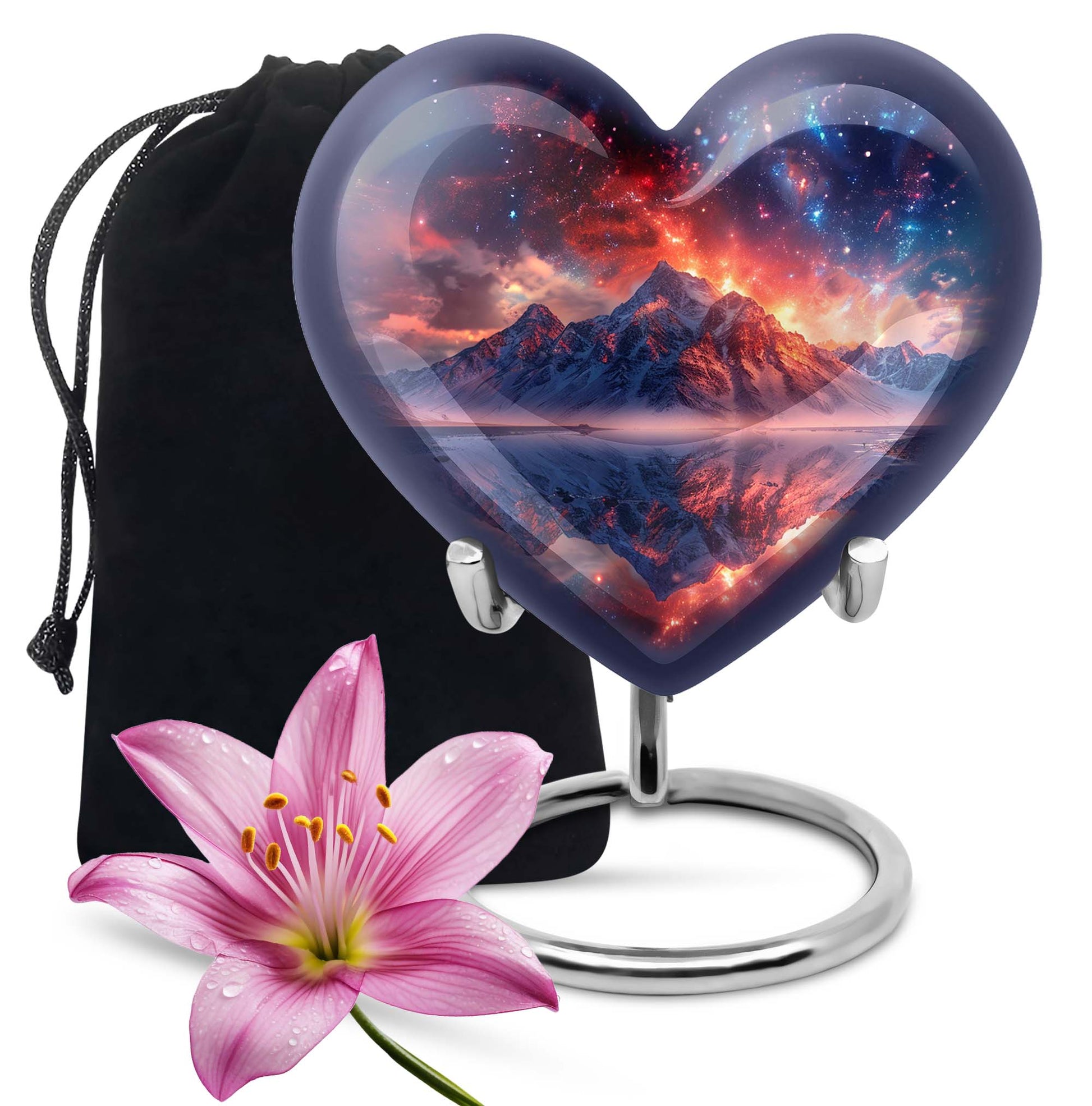 Heart-shaped mountains urn for human ashes