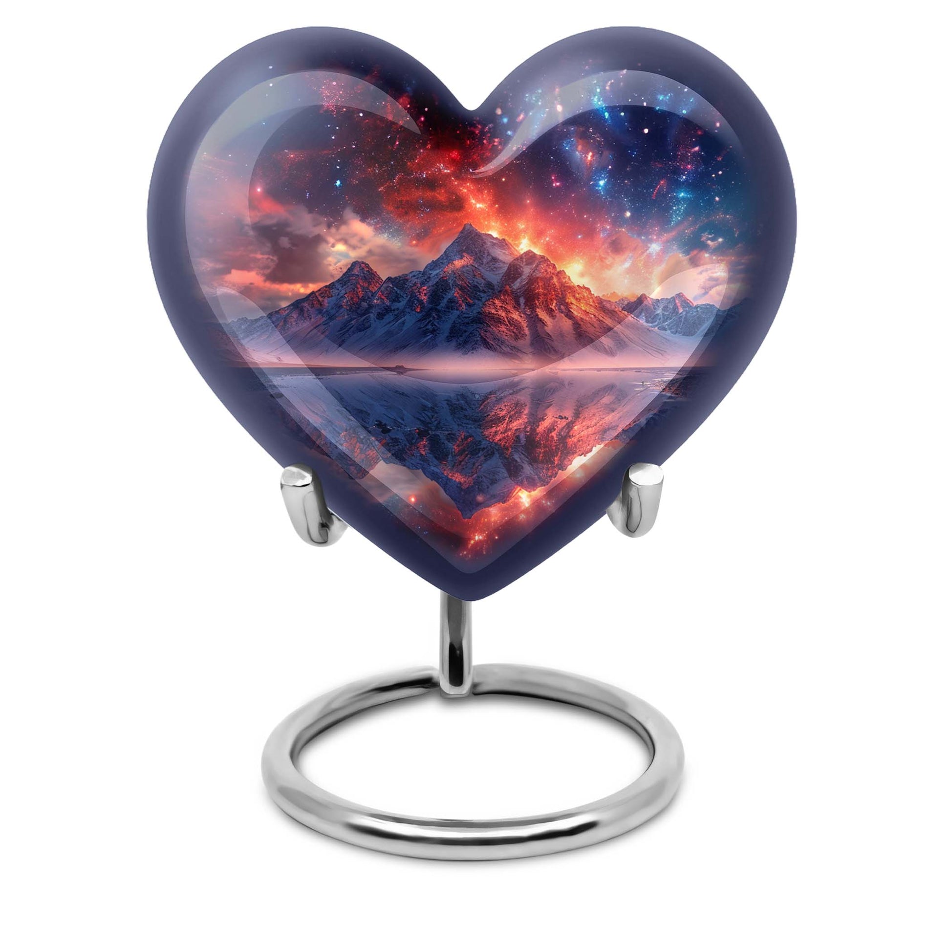 Heart-shaped mountains urn for human ashes