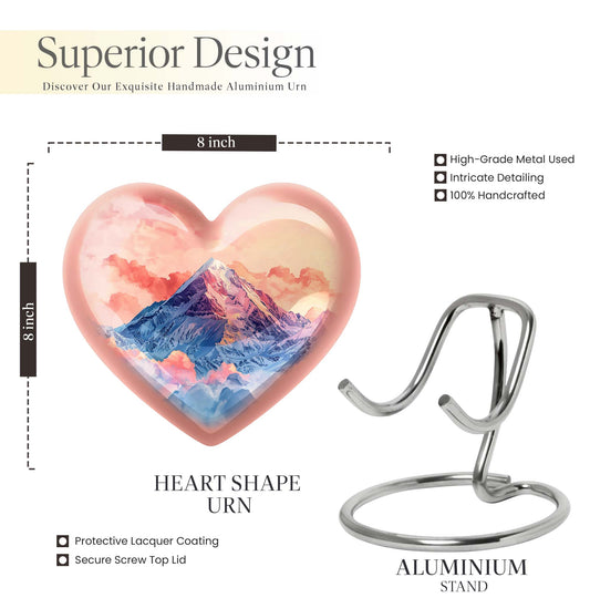 10-inch heart-shaped mountains urn for cremation or memorial, made of aluminium