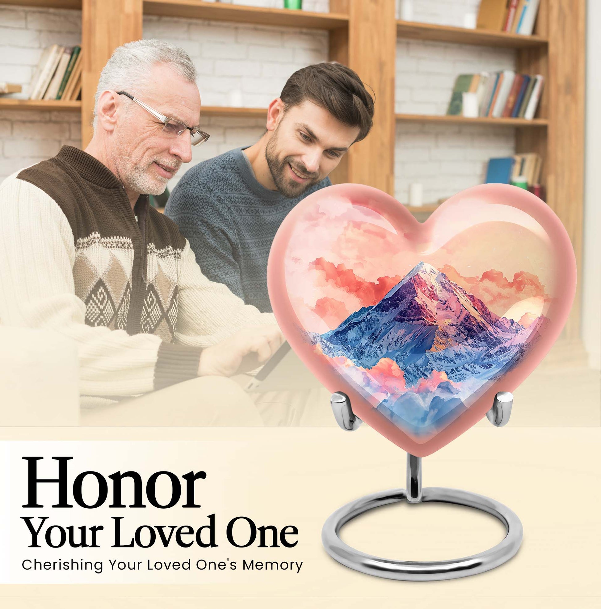 10-inch heart-shaped mountains urn for cremation or memorial, made of aluminium