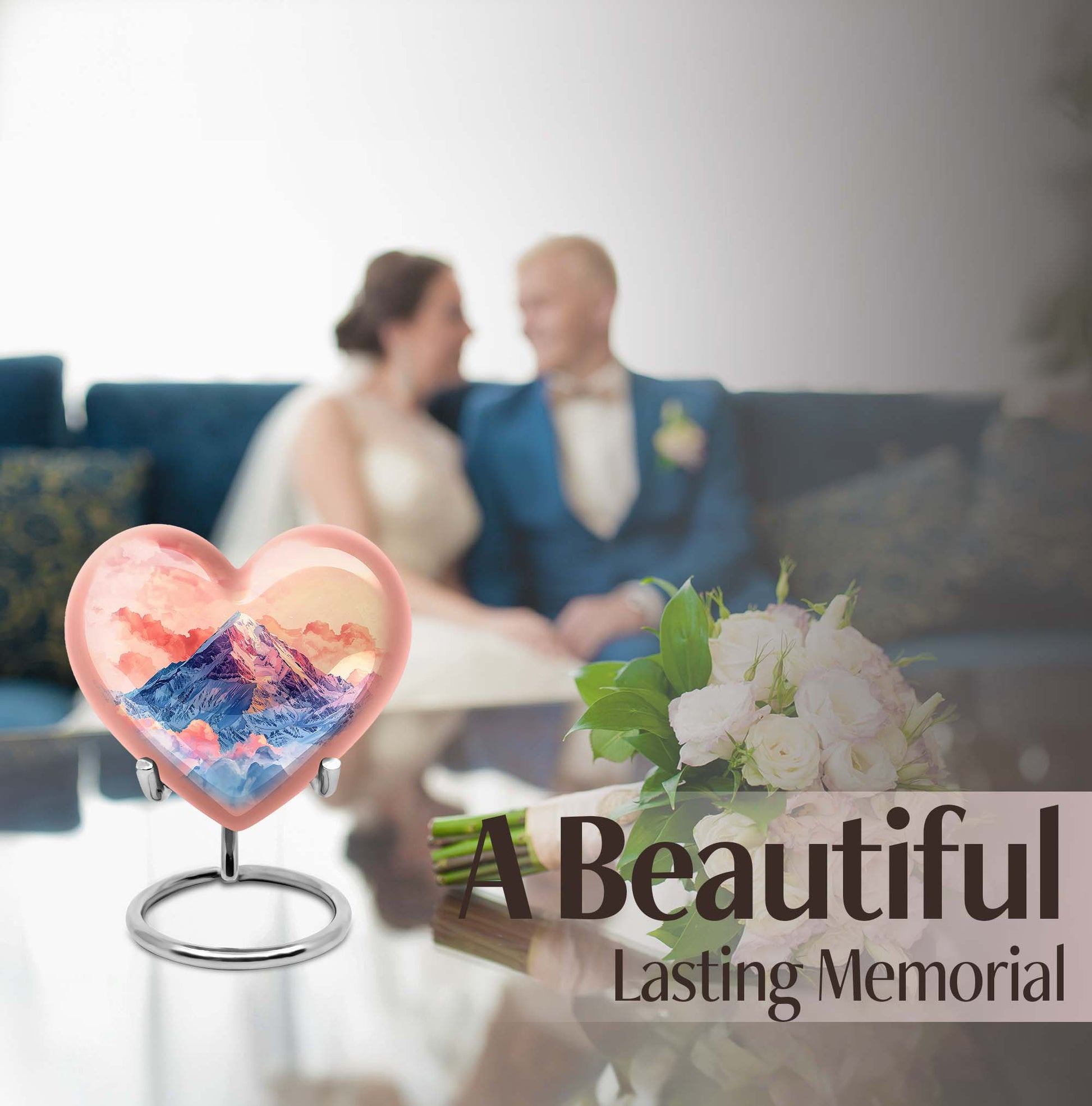 10-inch heart-shaped mountains urn for cremation or memorial, made of aluminium