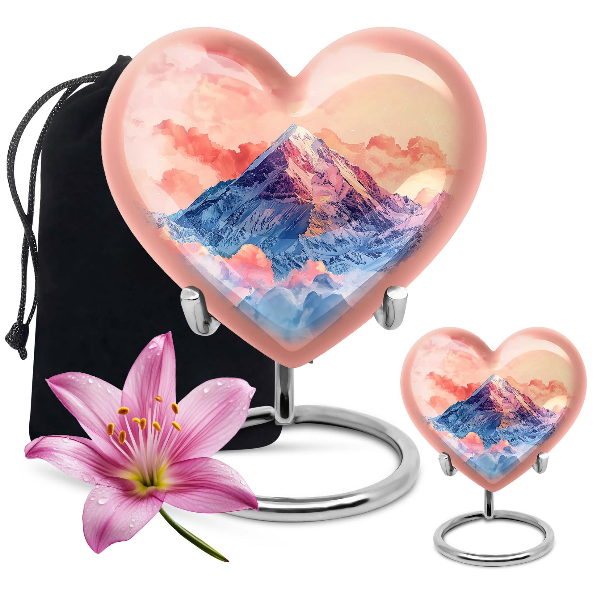 10-inch heart-shaped mountains urn for cremation or memorial, made of aluminium