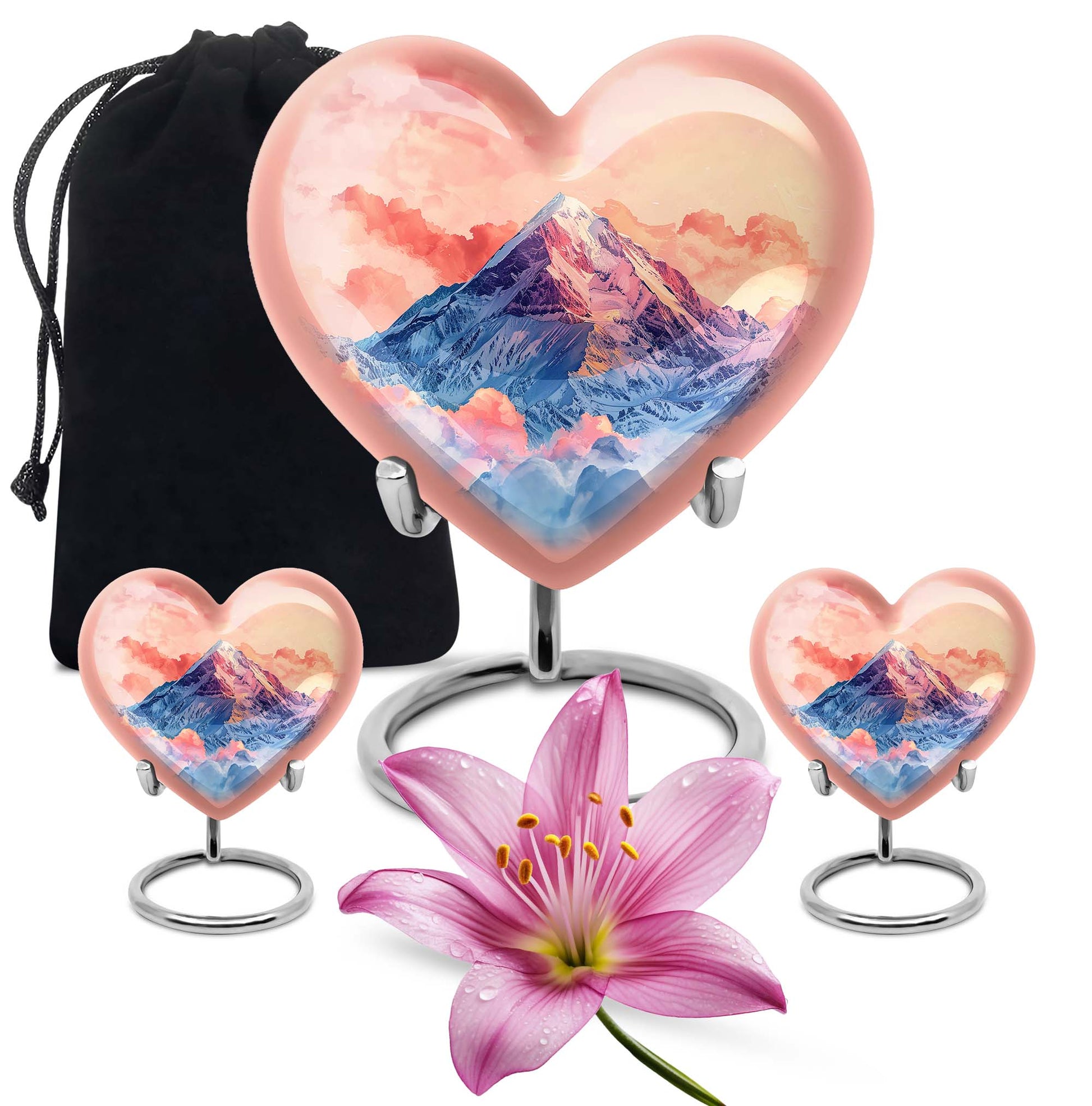 10-inch heart-shaped mountains urn for cremation or memorial, made of aluminium