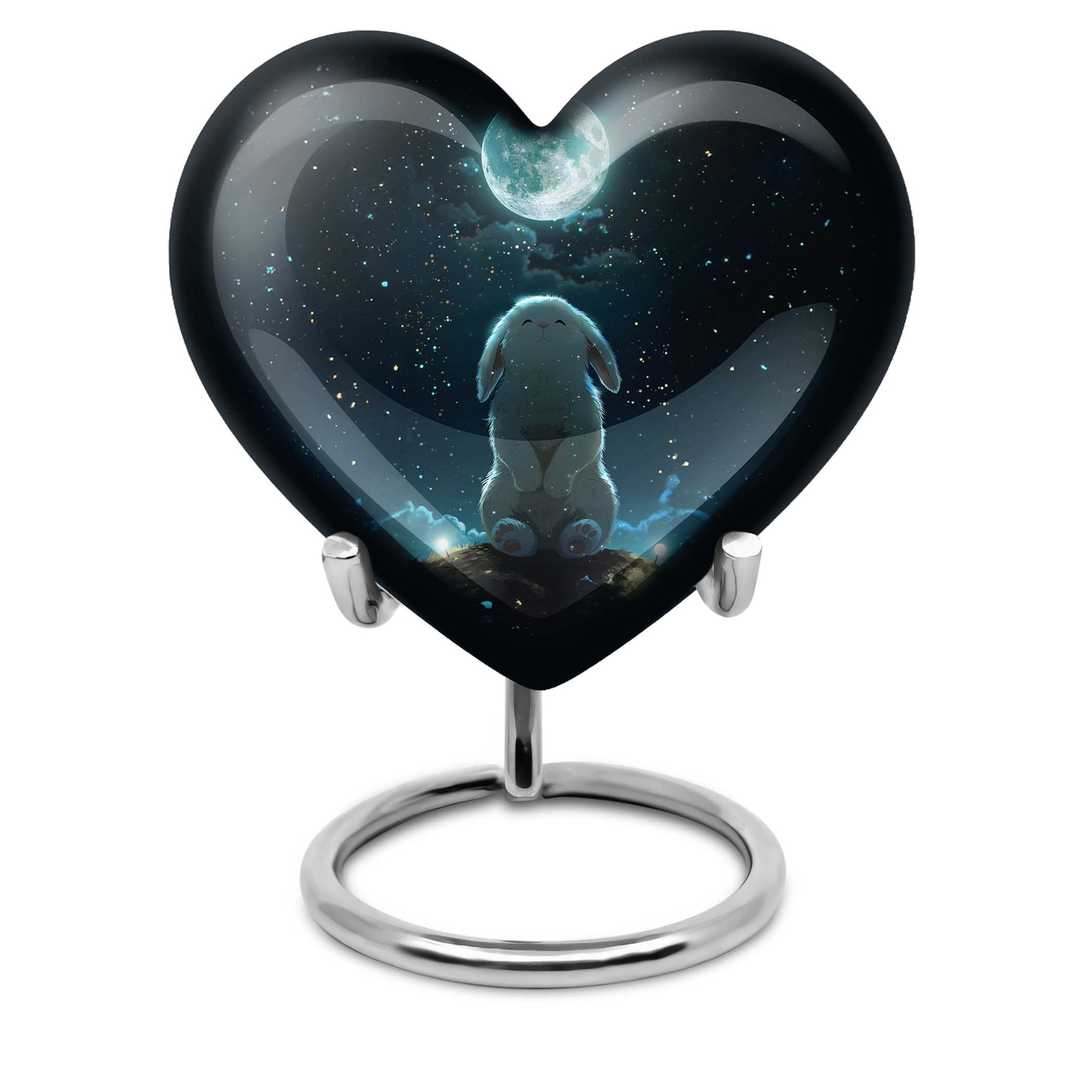 white bunny moon heart design cremation urn