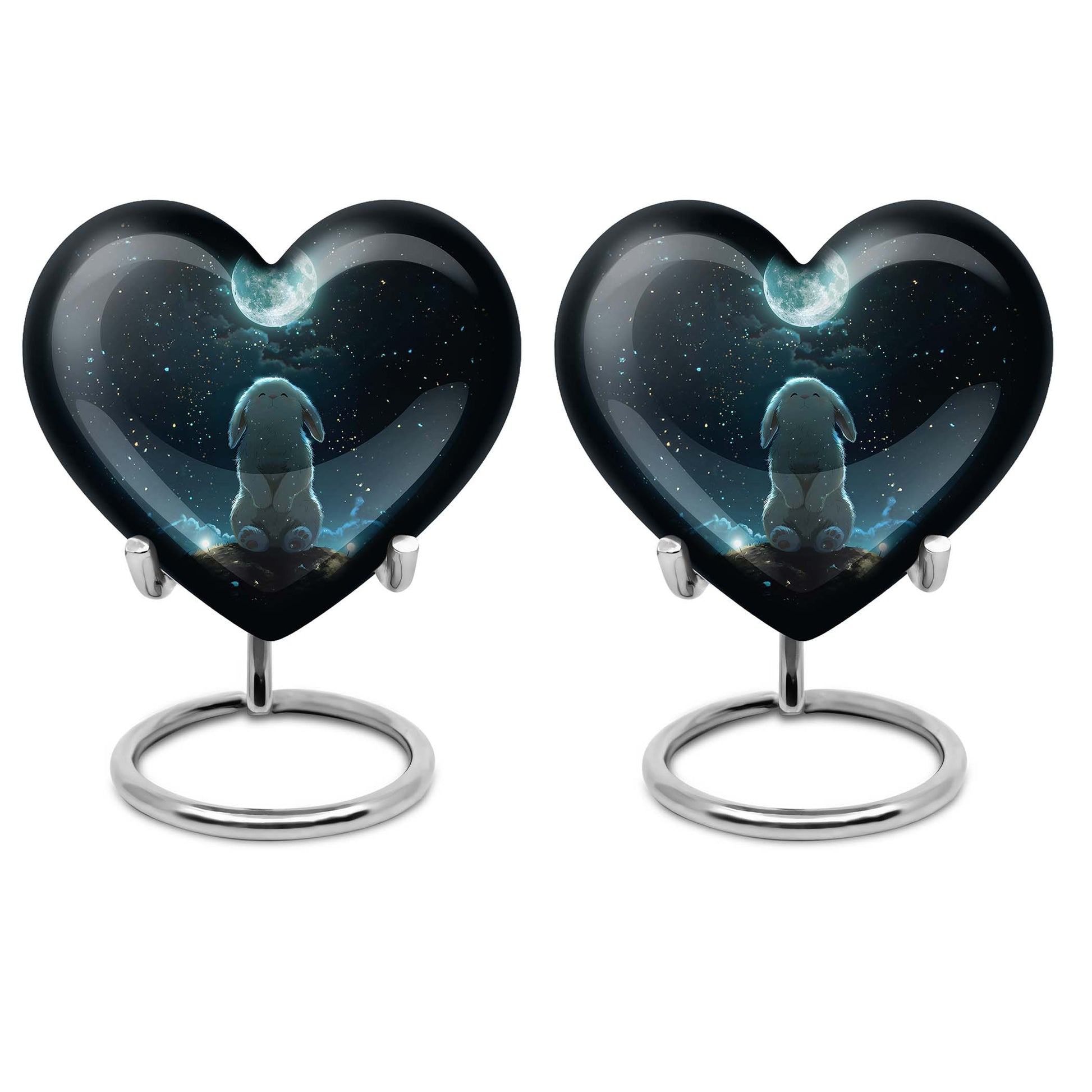 white bunny moon heart design cremation urn