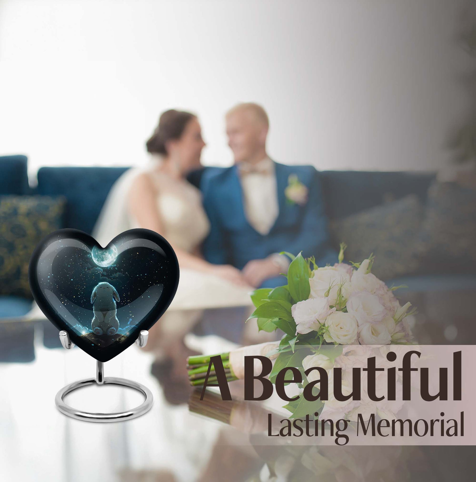 white bunny moon heart design cremation urn