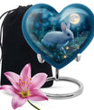 White bunny moon Heart Urn, 10-inch memorial cremation urn for mom in Aluminium with engraving option