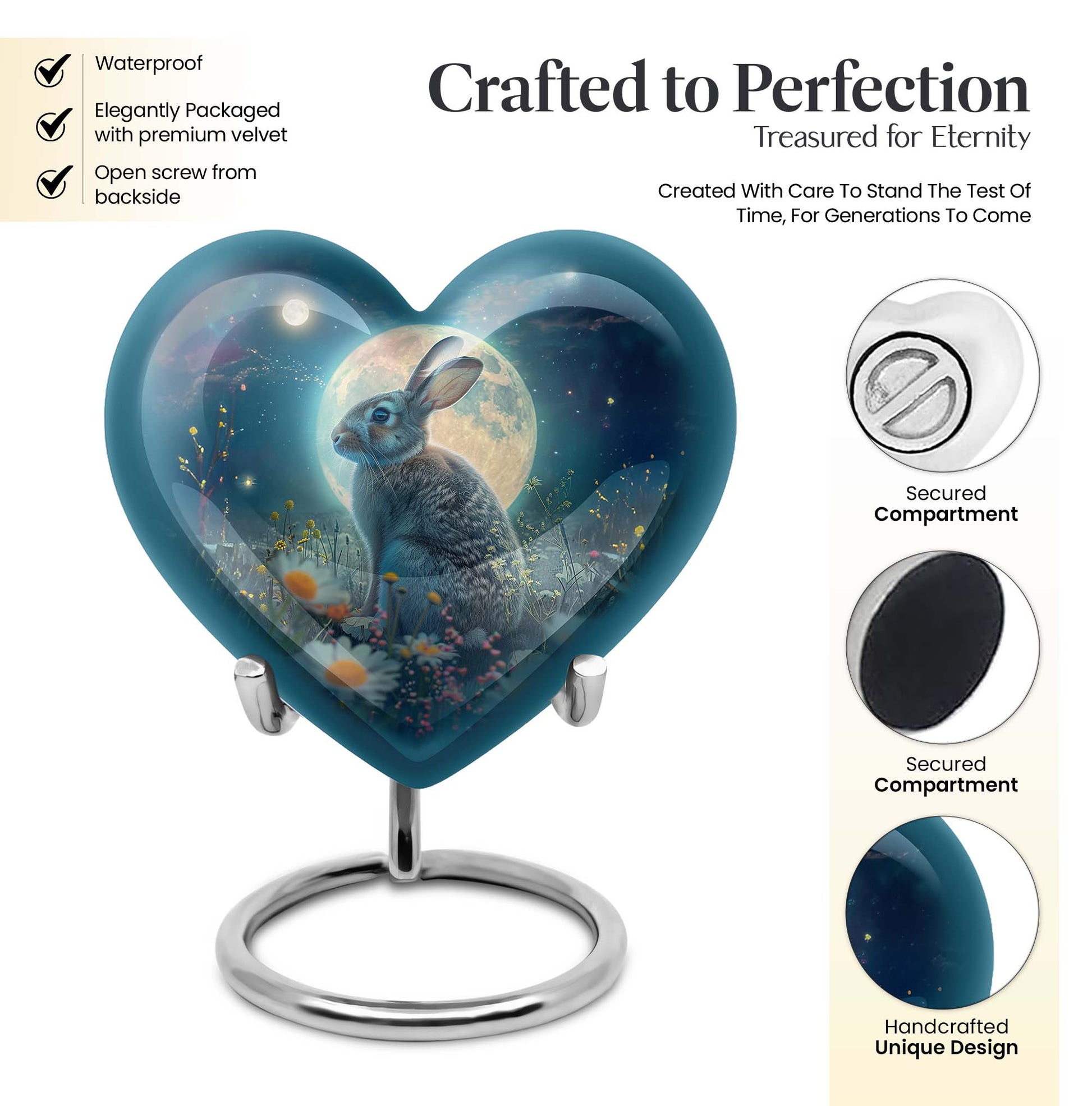 10-inch white bunny moon and heart-designed 