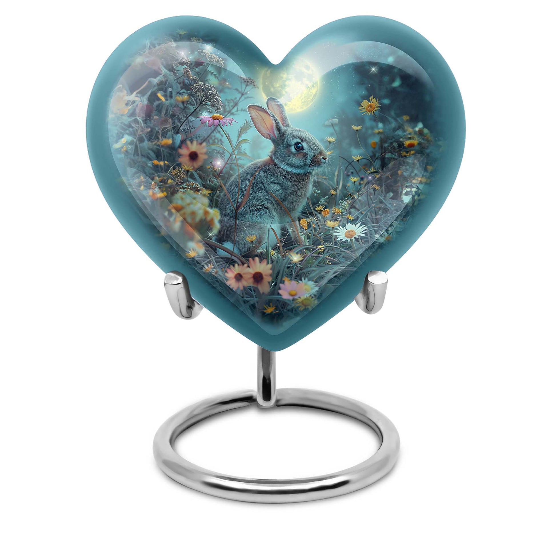 White bunny moon heart Urn