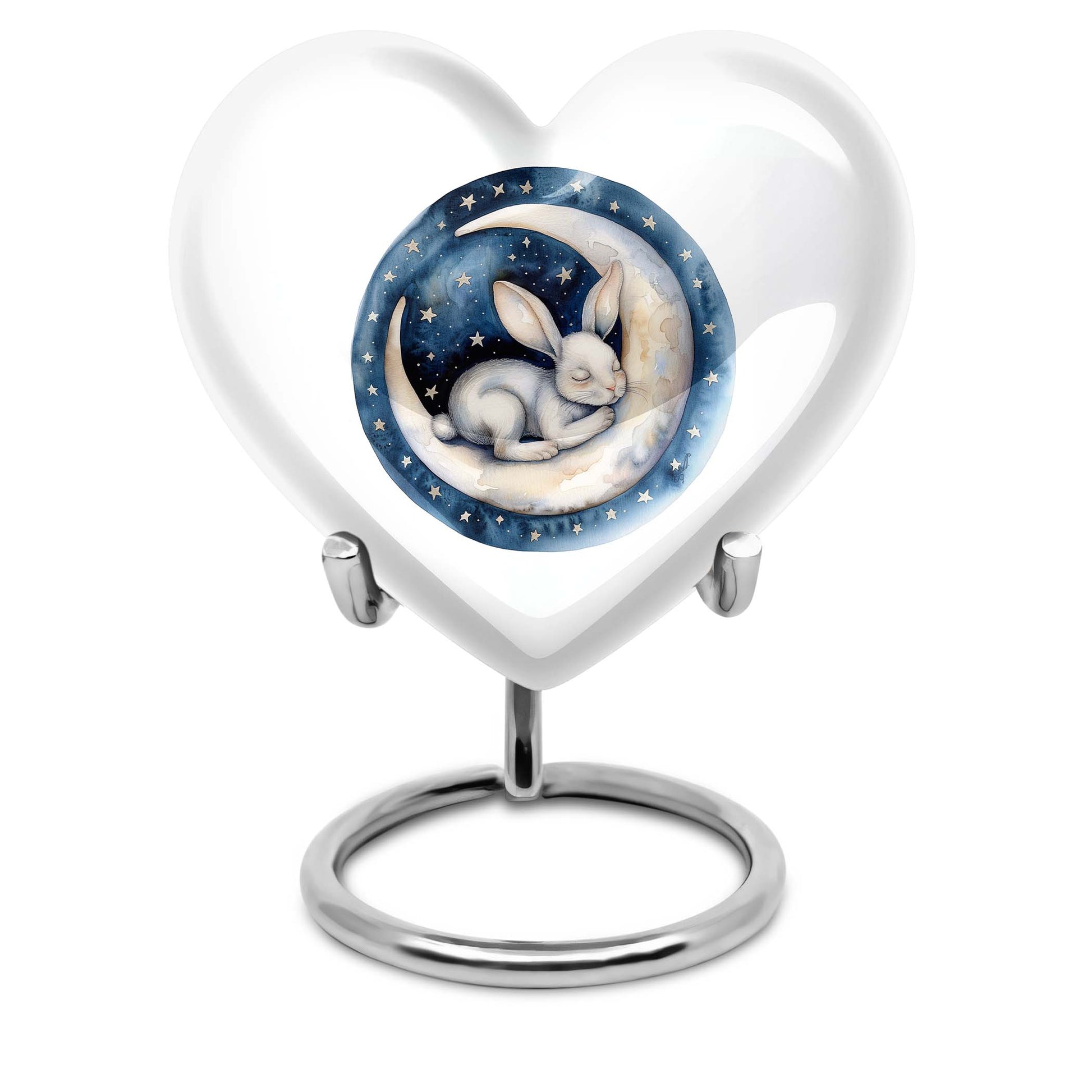 white bunny moon heart-shaped urn for ashes