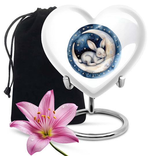 white bunny moon heart-shaped urn for ashes