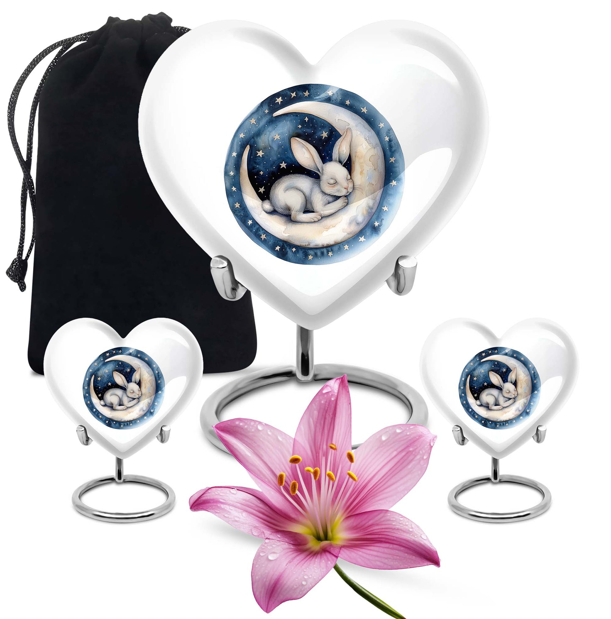 white bunny moon heart-shaped urn for ashes