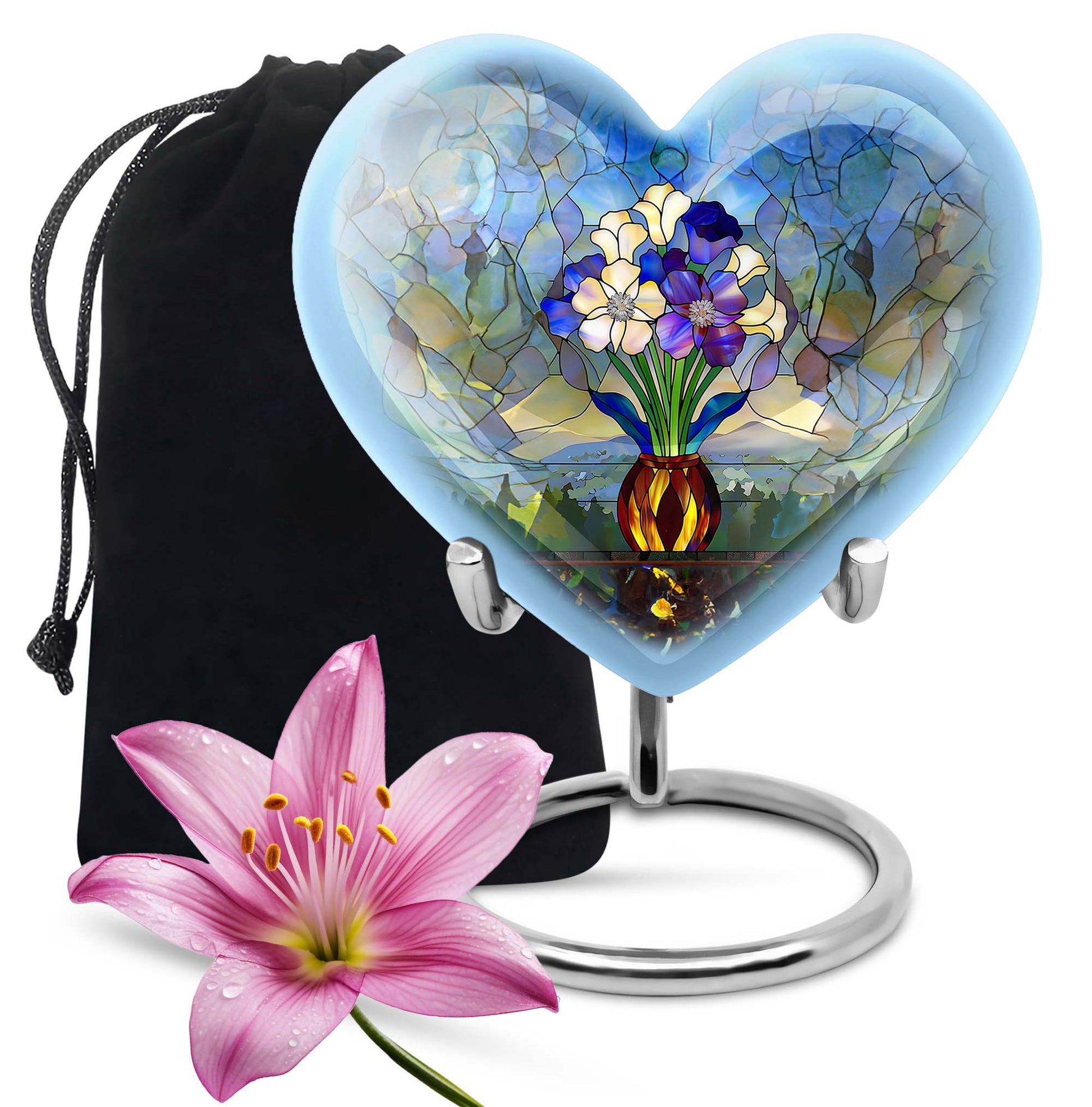 heart-shaped stained glass burial urn