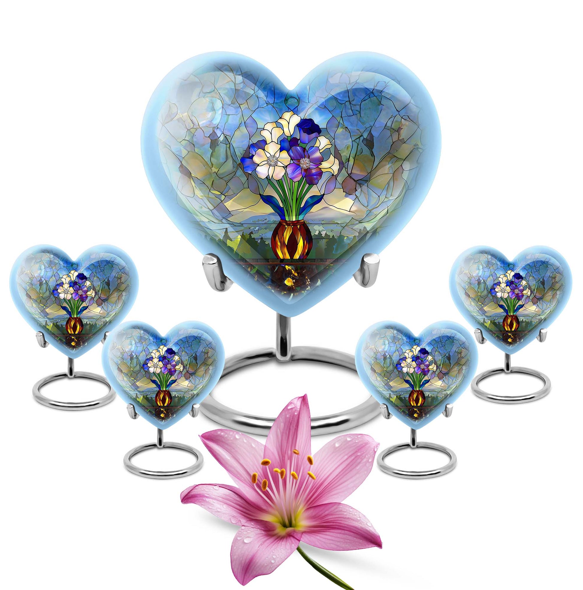 heart-shaped stained glass burial urn