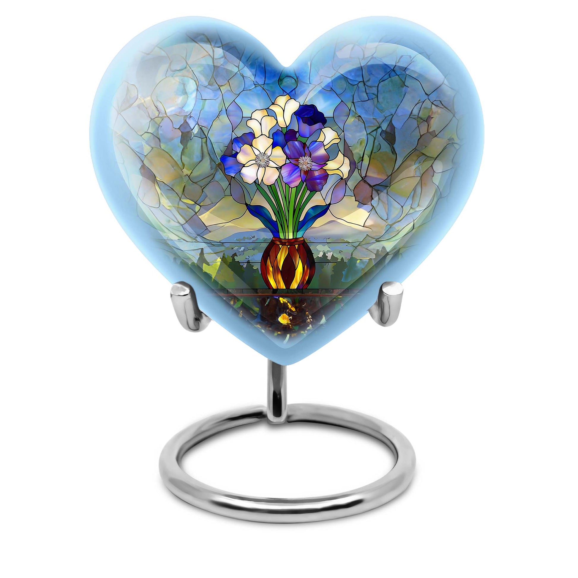 heart-shaped stained glass burial urn