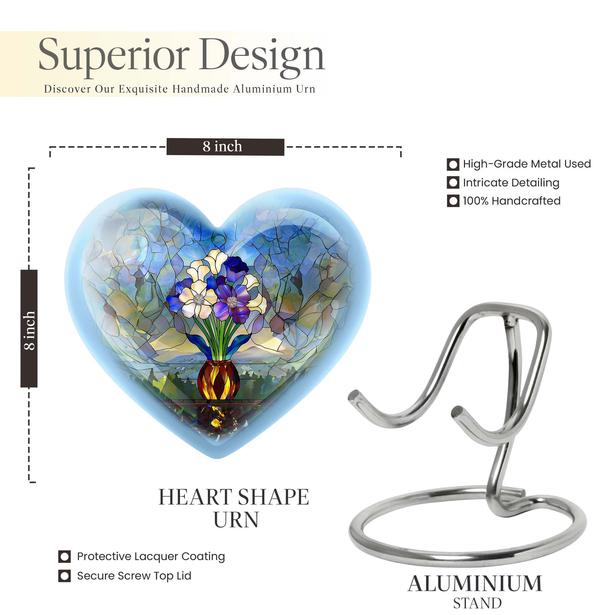 heart-shaped stained glass burial urn