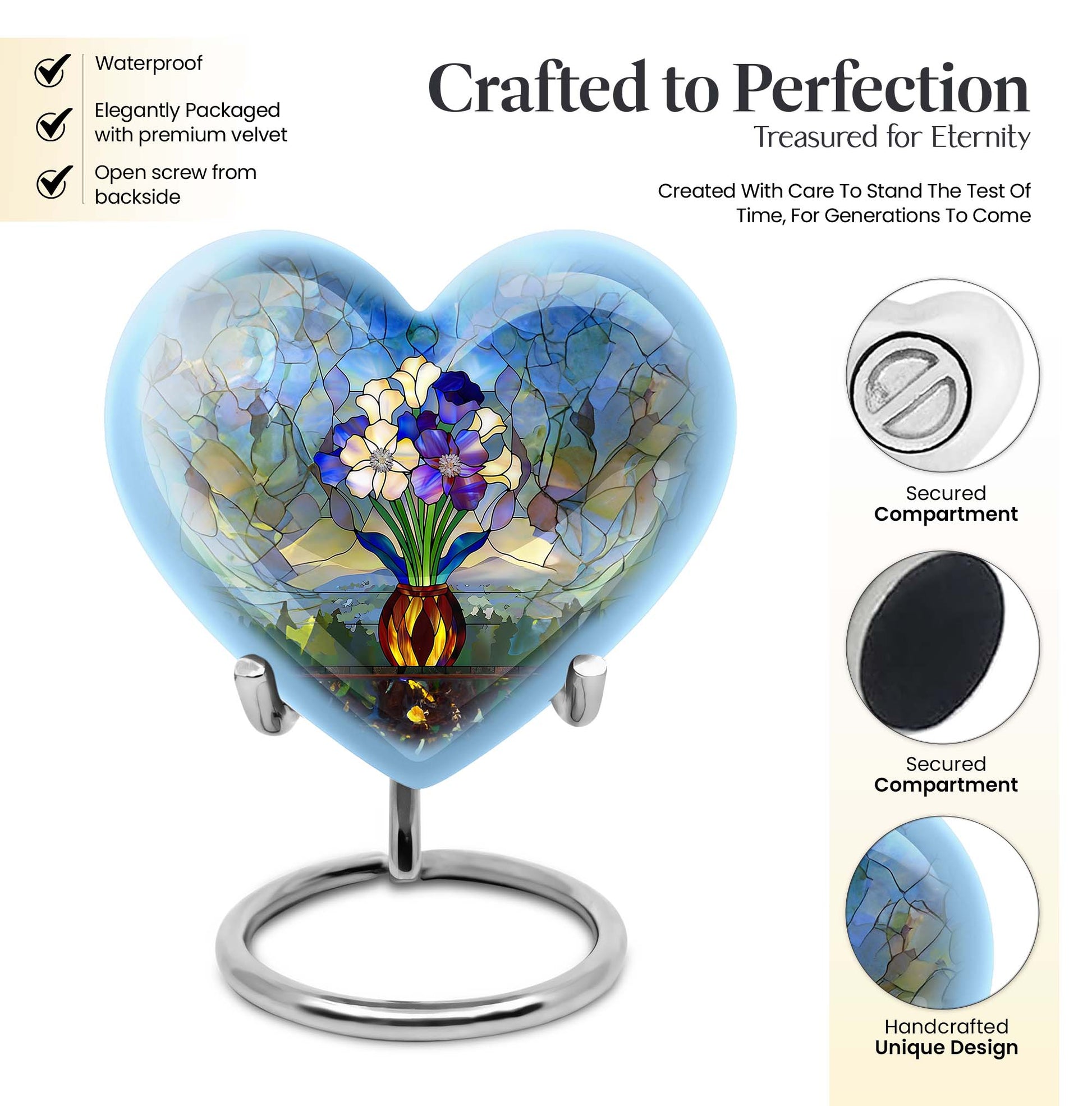 heart-shaped stained glass burial urn