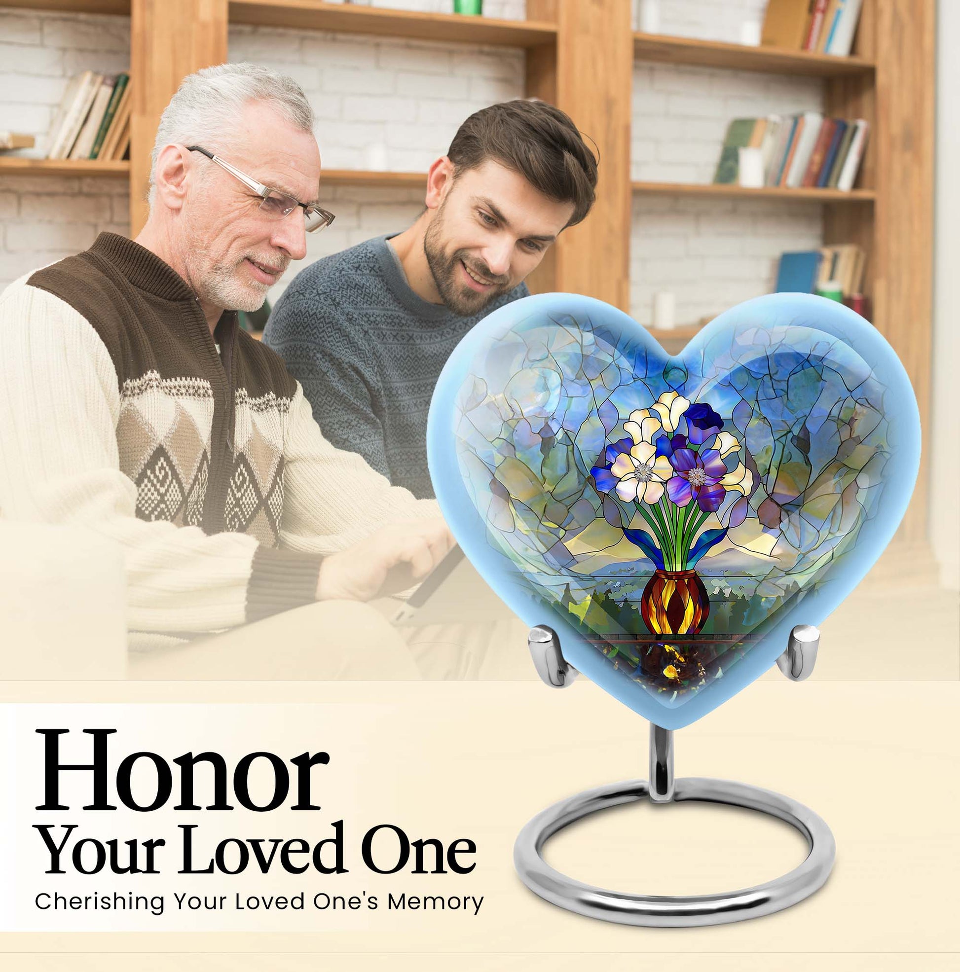 heart-shaped stained glass burial urn