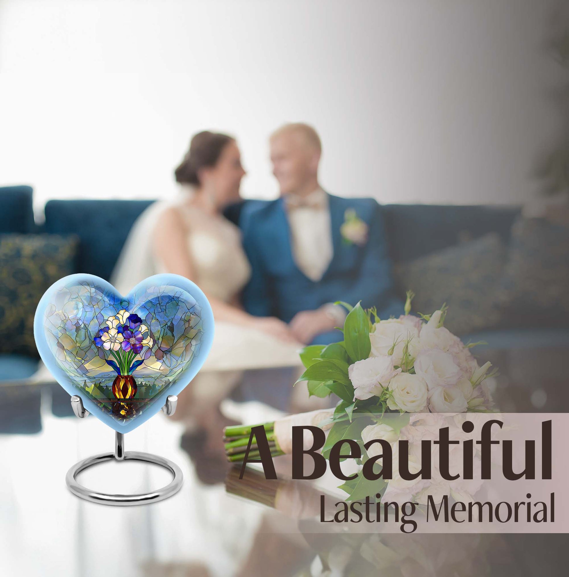 heart-shaped stained glass burial urn