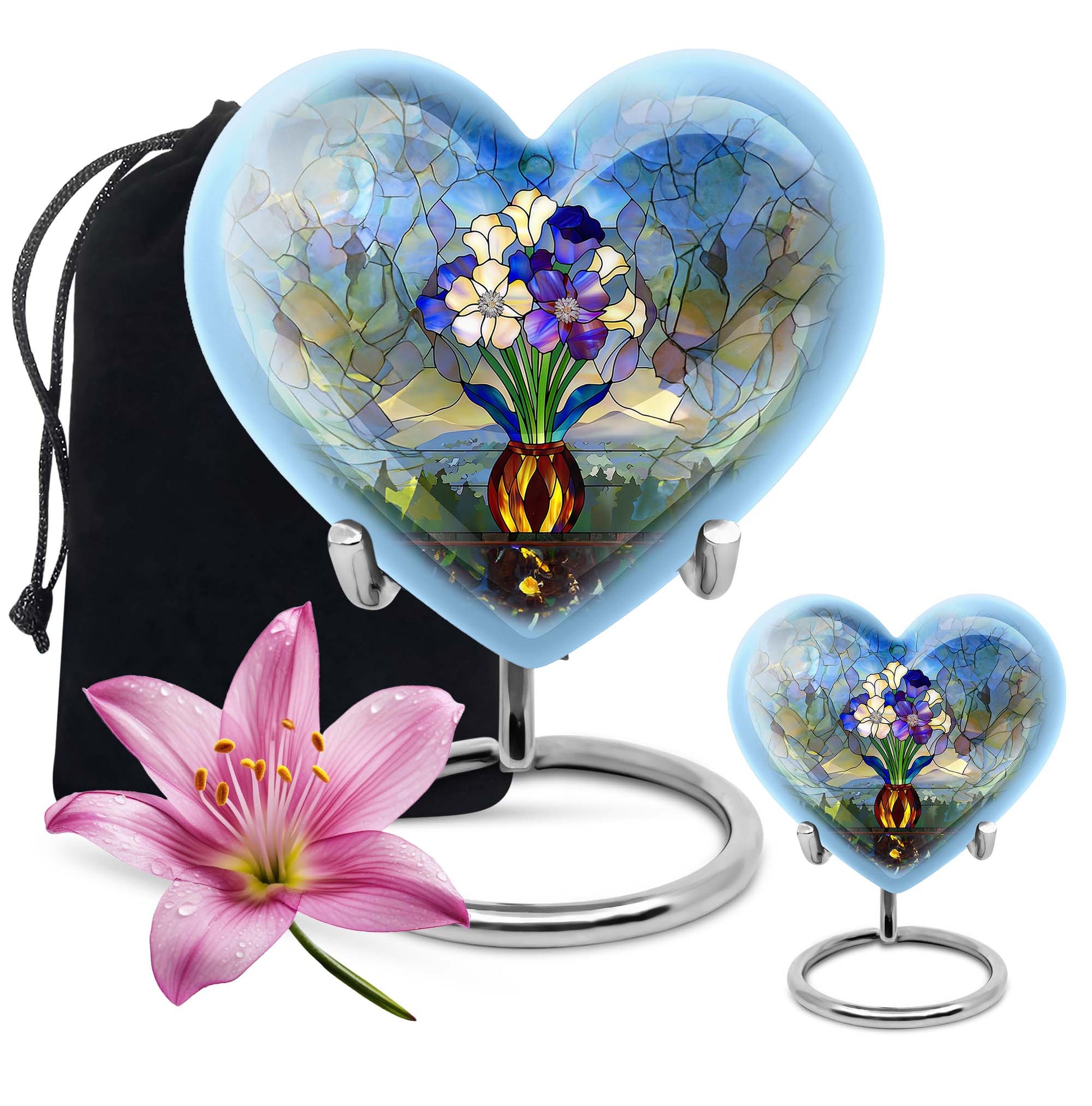 heart-shaped stained glass burial urn