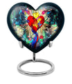 Heart-shaped stained glass urn for ashes, customizable with engraved names