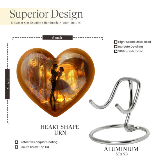 10 inch abstract heart shaped dancing urn for large cremation in aluminium