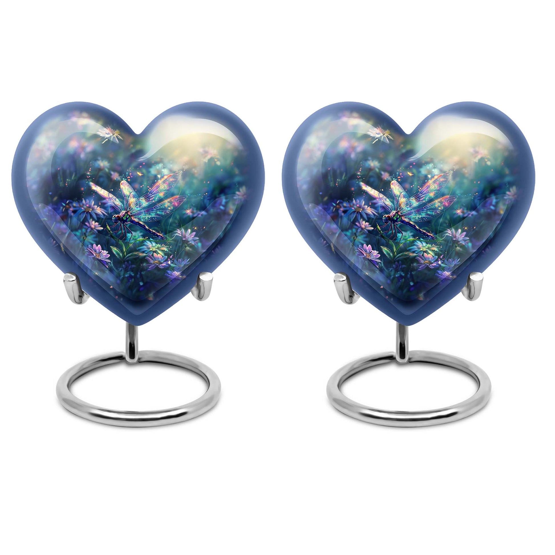 10-inch Cosmic Dragonfly Heart Urn for ashes, Aluminium construction with velvet pouch