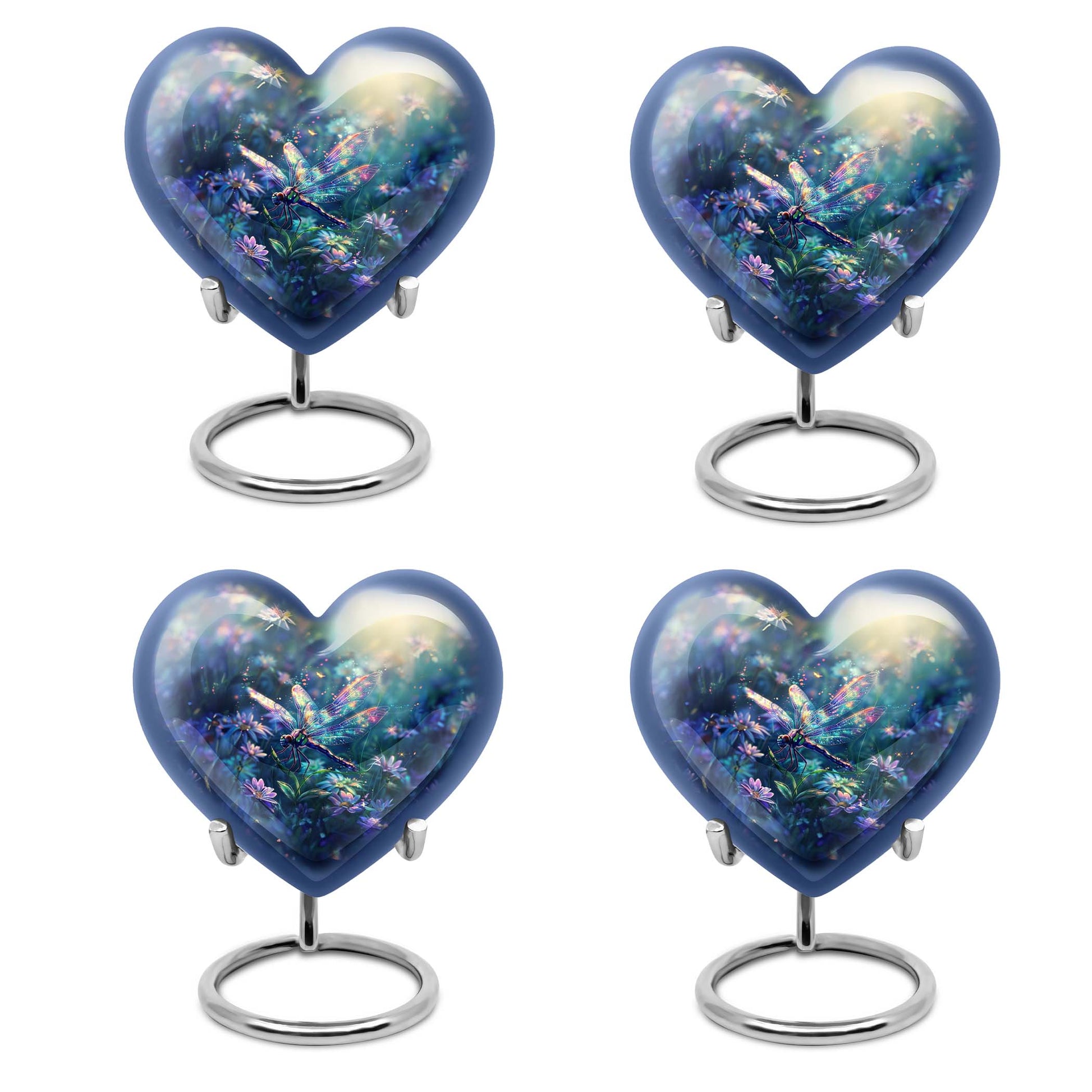 10-inch Cosmic Dragonfly Heart Urn for ashes, Aluminium construction with velvet pouch