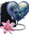 10-inch Cosmic Dragonfly Heart Urn for ashes, Aluminium construction with velvet pouch