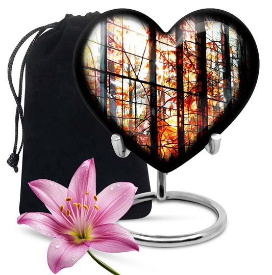 Heart-shaped, 10-inch stained glass memorial urn