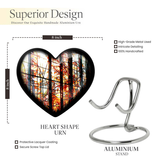 Heart-shaped, 10-inch stained glass memorial urn