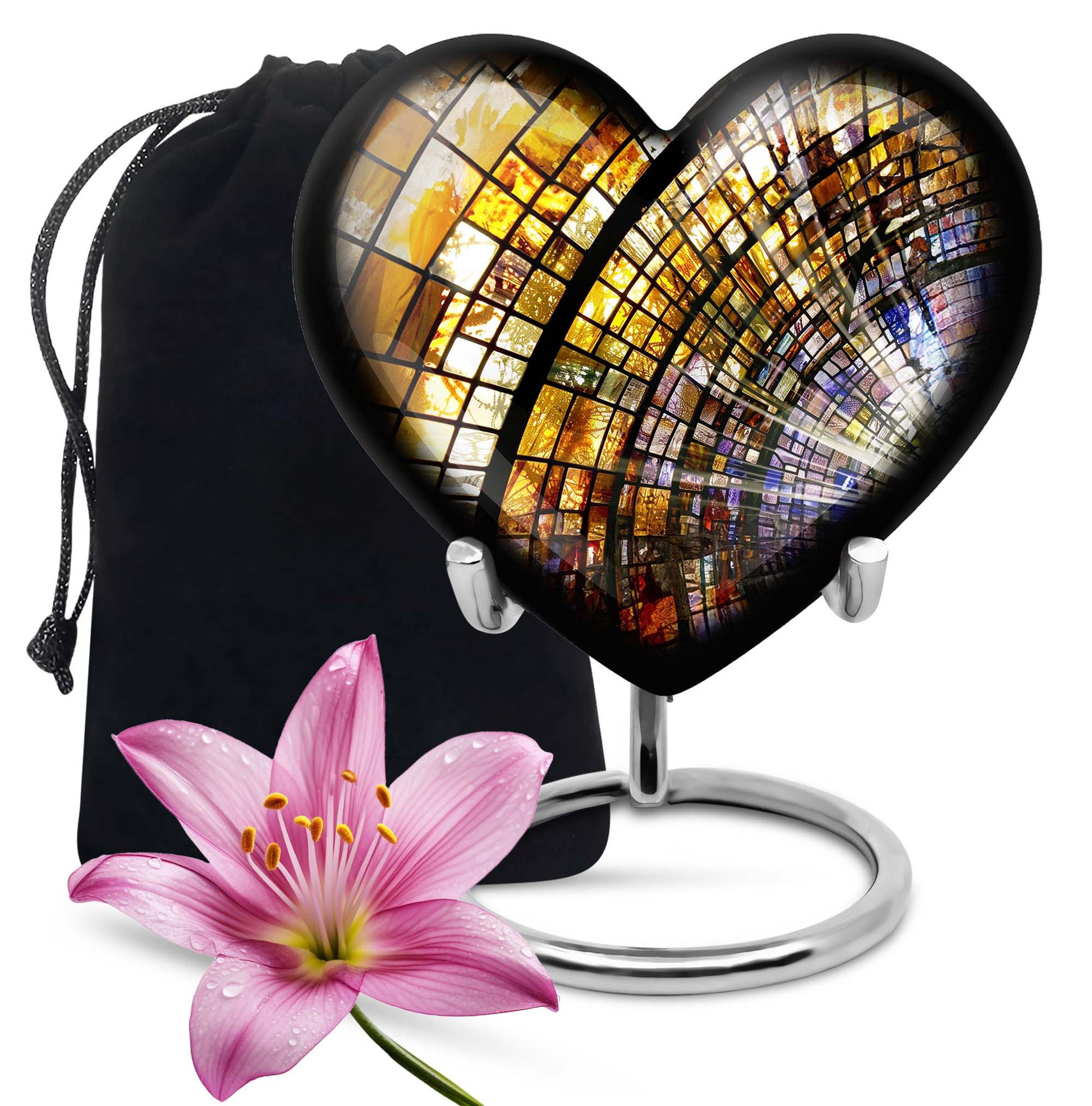 heart-shaped stained glass cremation urn for males