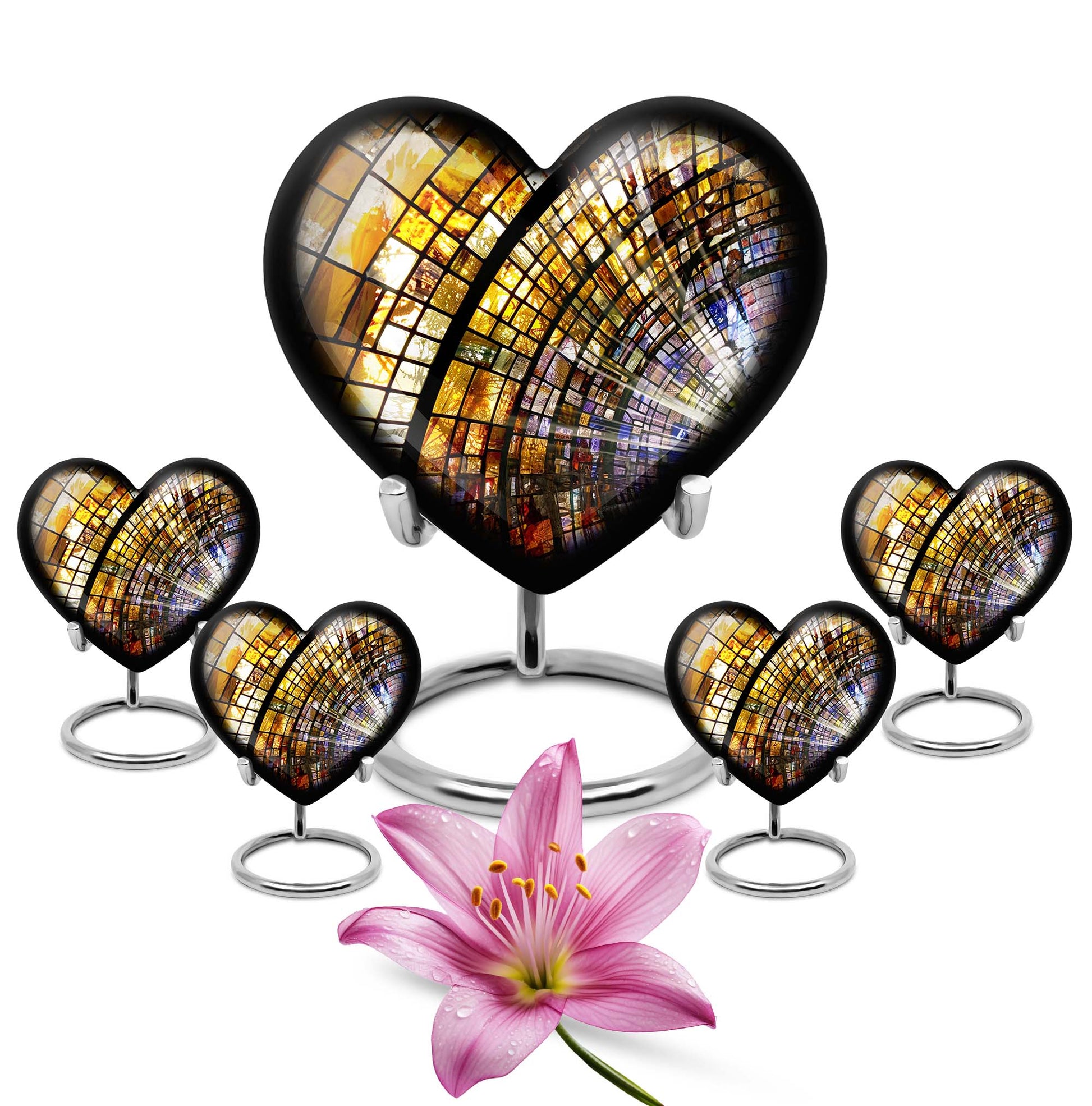 heart-shaped stained glass cremation urn for males