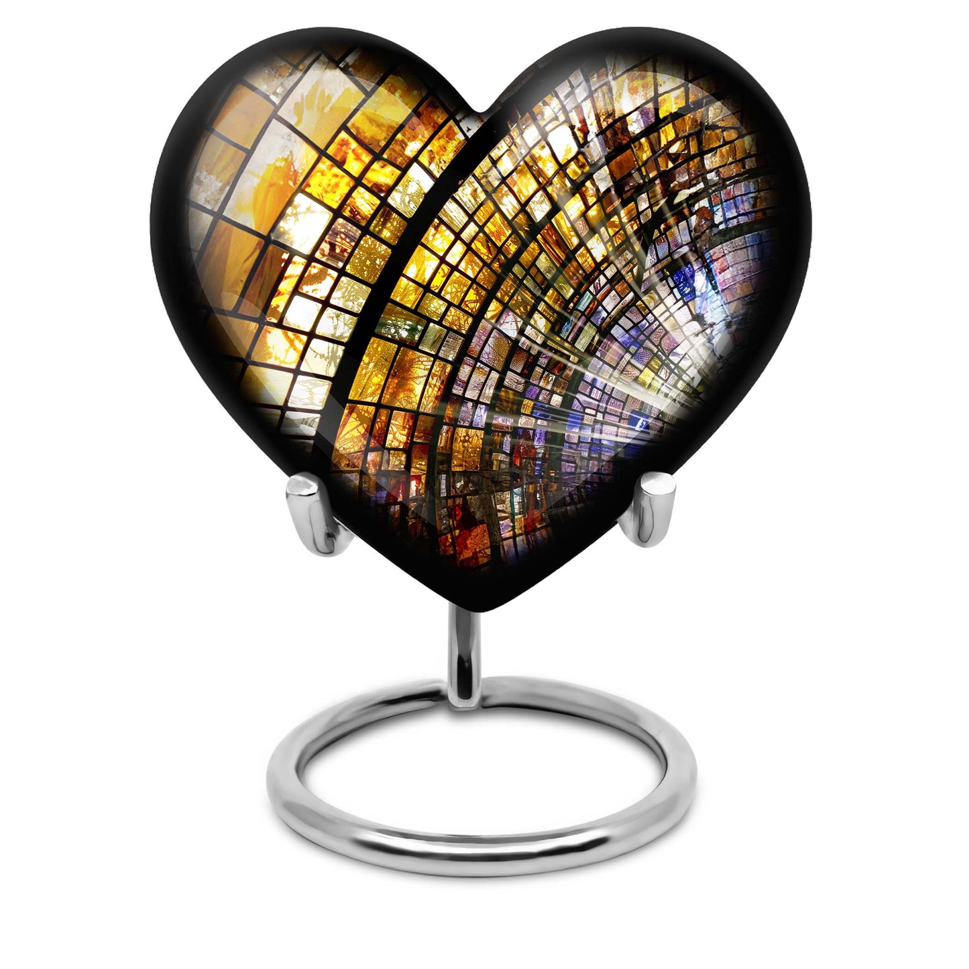 heart-shaped stained glass cremation urn for males