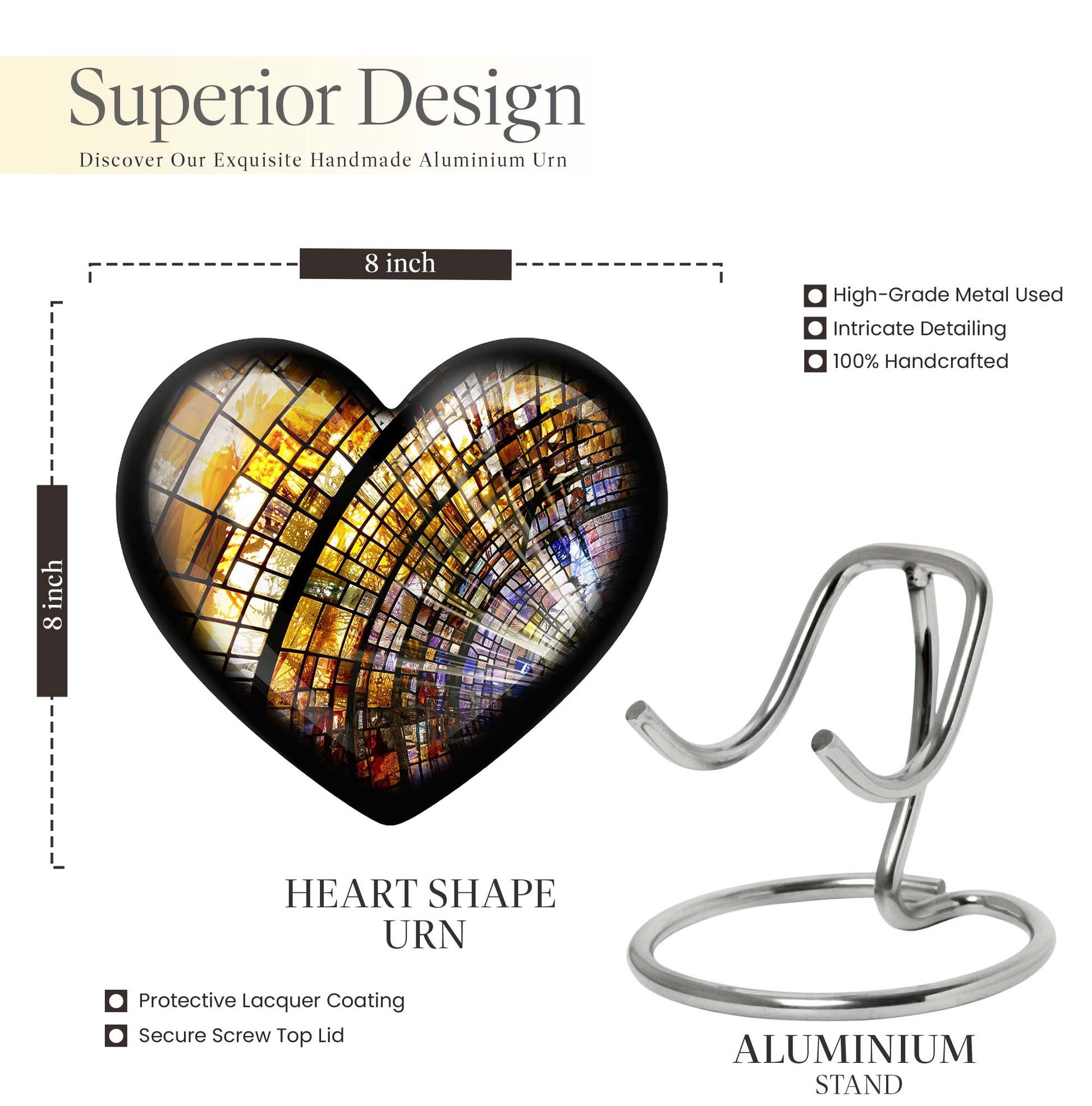 heart-shaped stained glass cremation urn for males