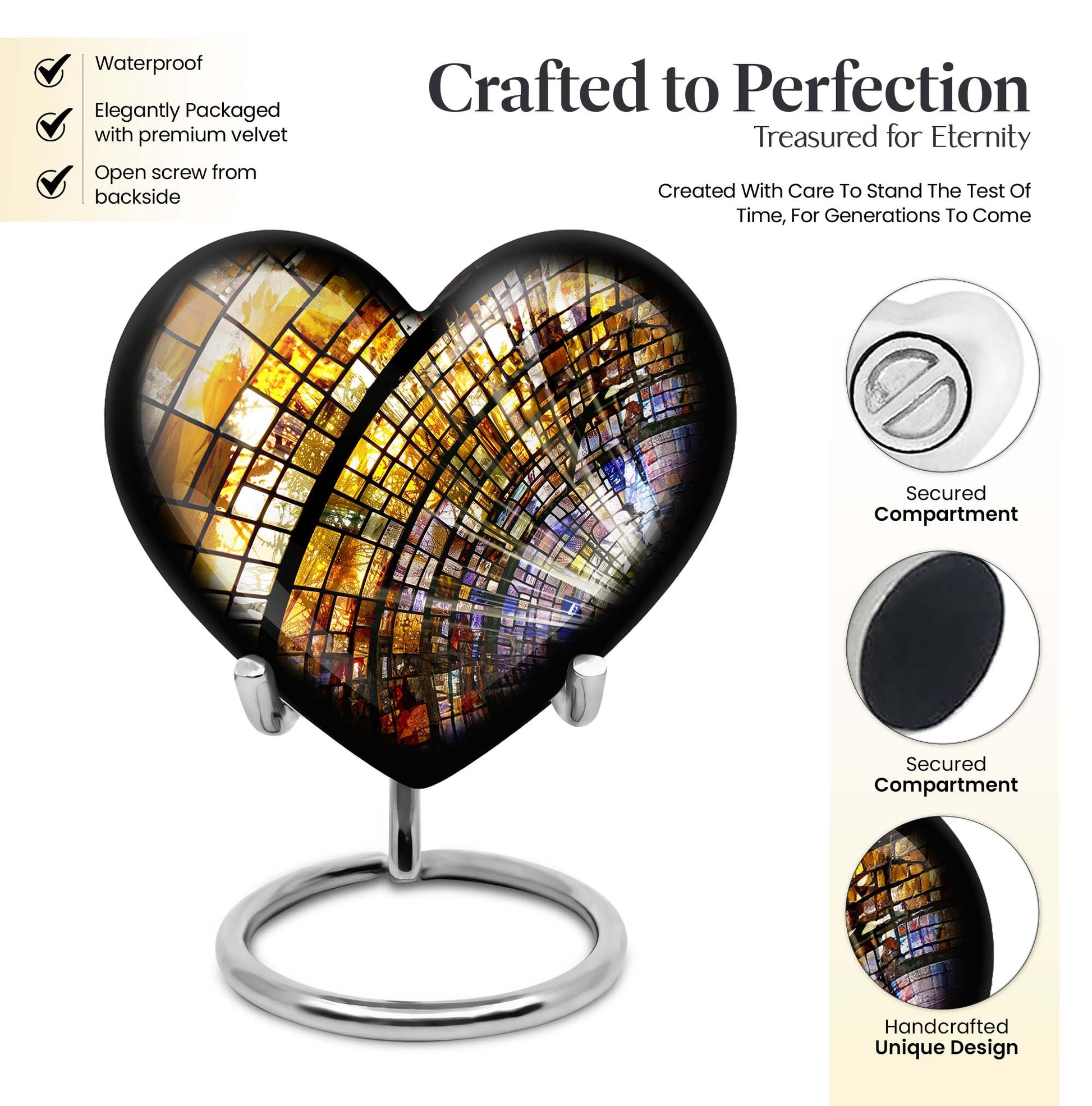 heart-shaped stained glass cremation urn for males