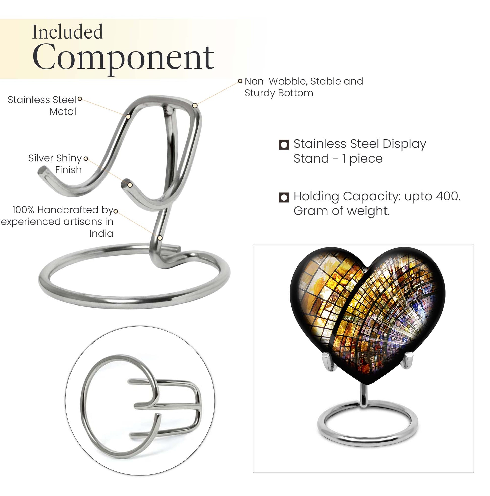 heart-shaped stained glass cremation urn for males