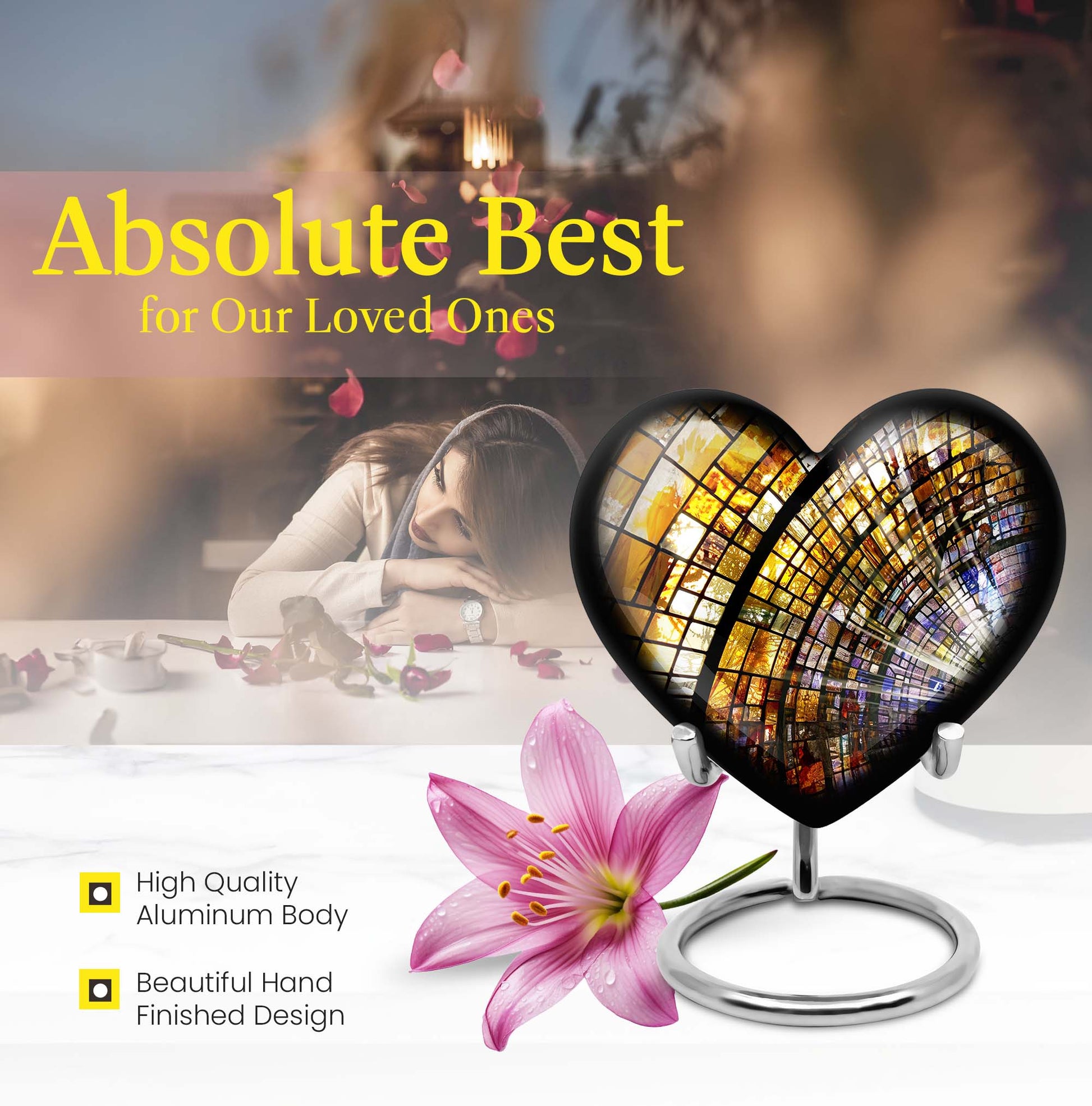 heart-shaped stained glass cremation urn for males