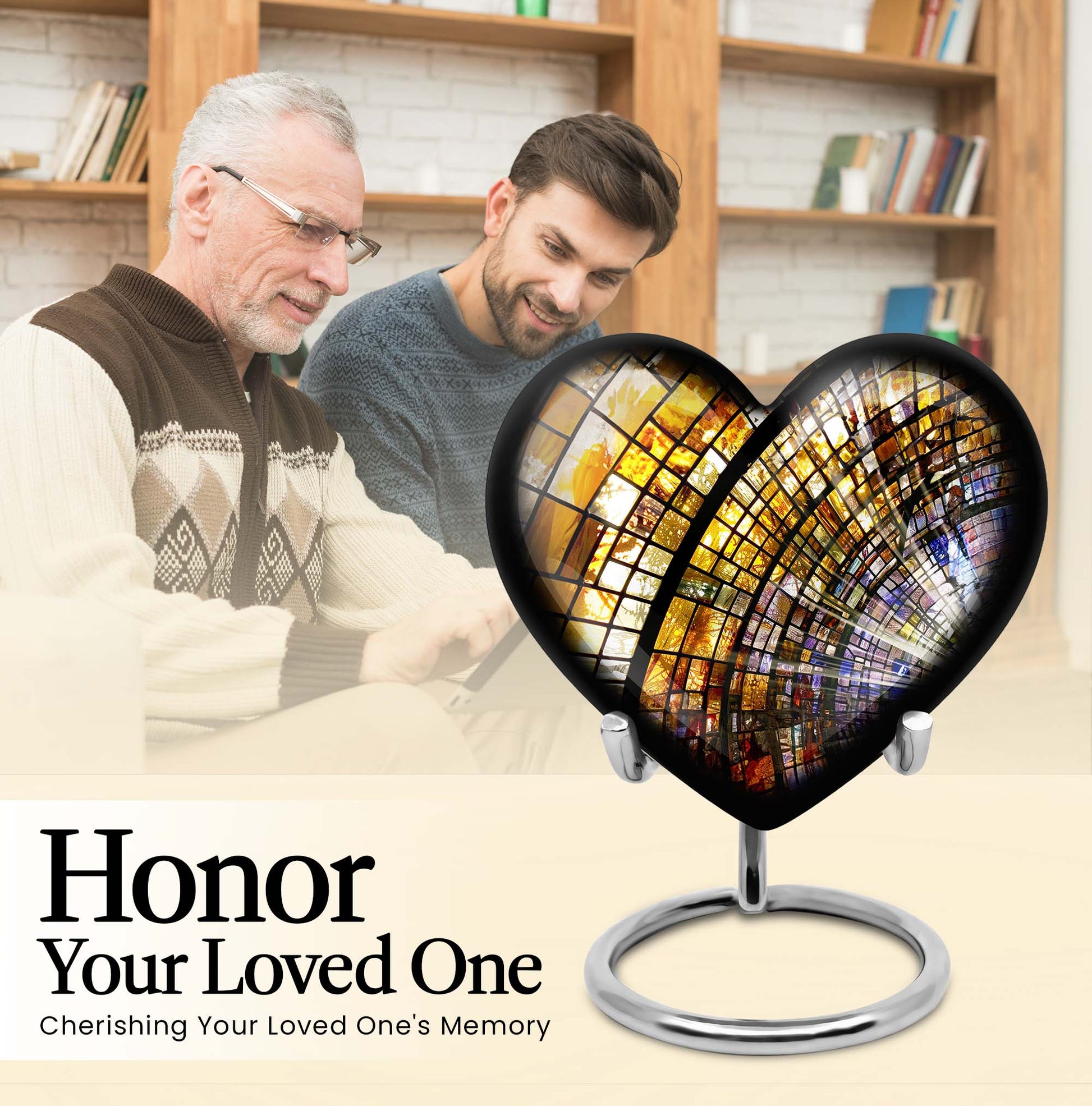 heart-shaped stained glass cremation urn for males