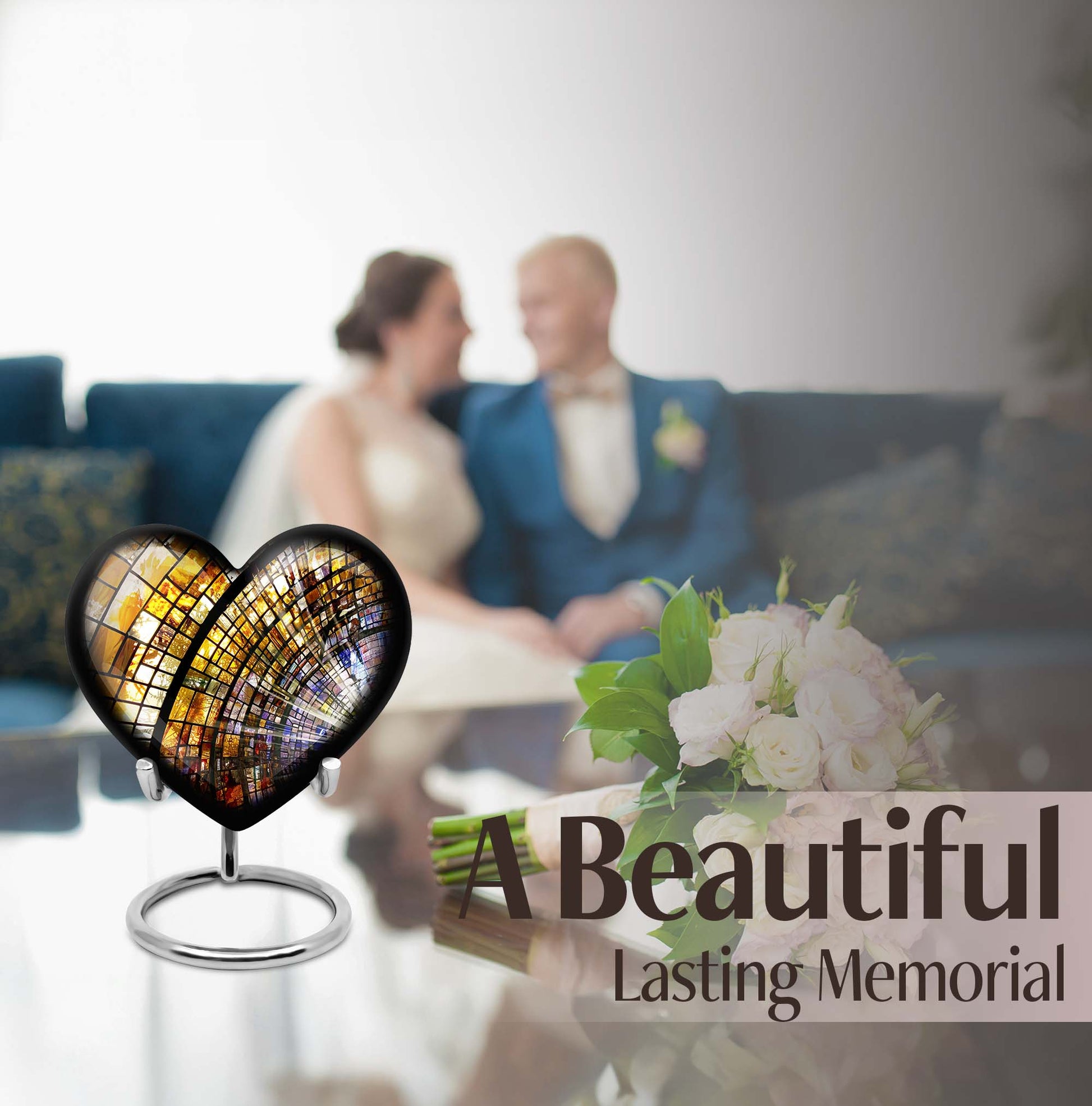 heart-shaped stained glass cremation urn for males