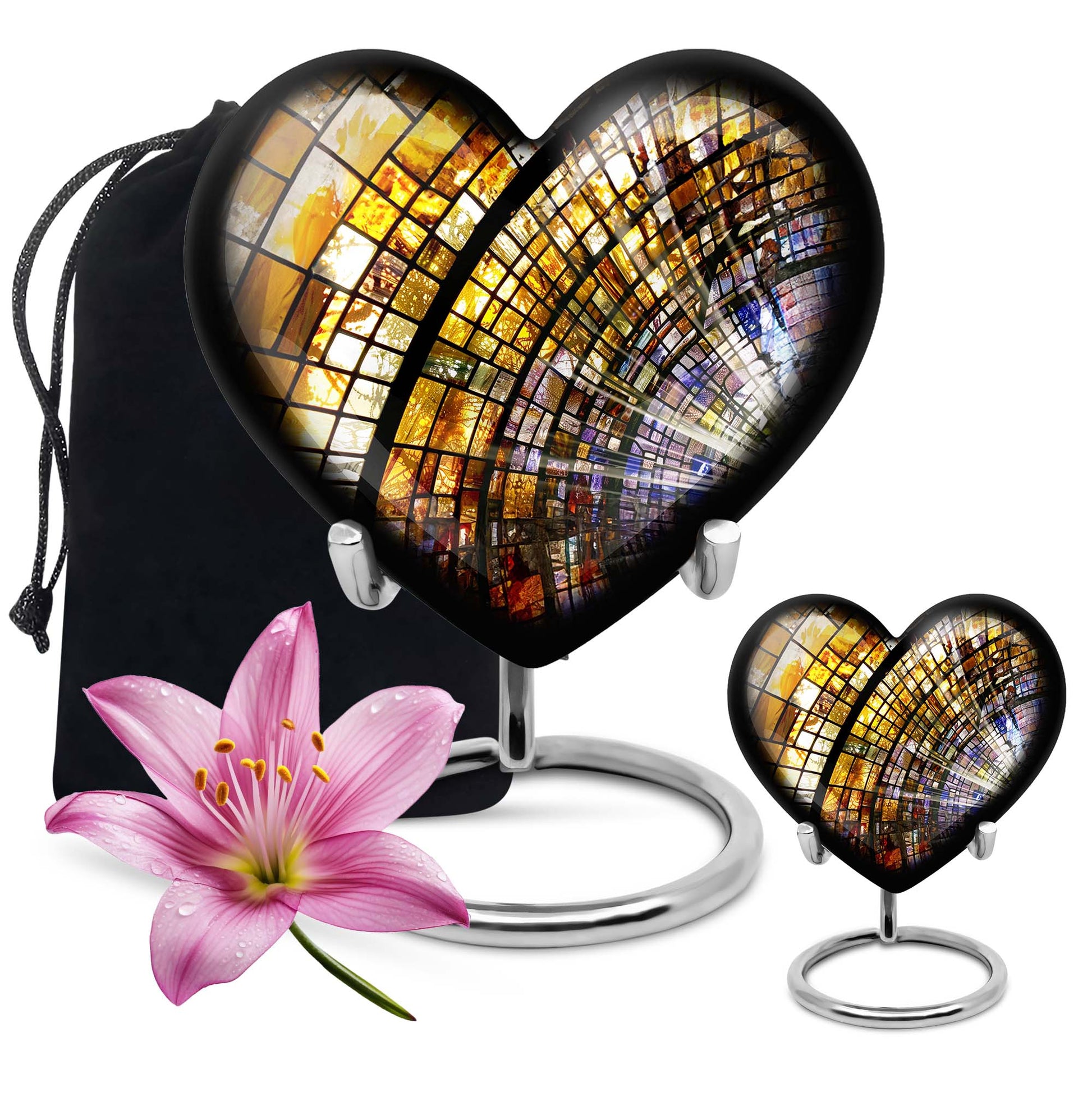 heart-shaped stained glass cremation urn for males