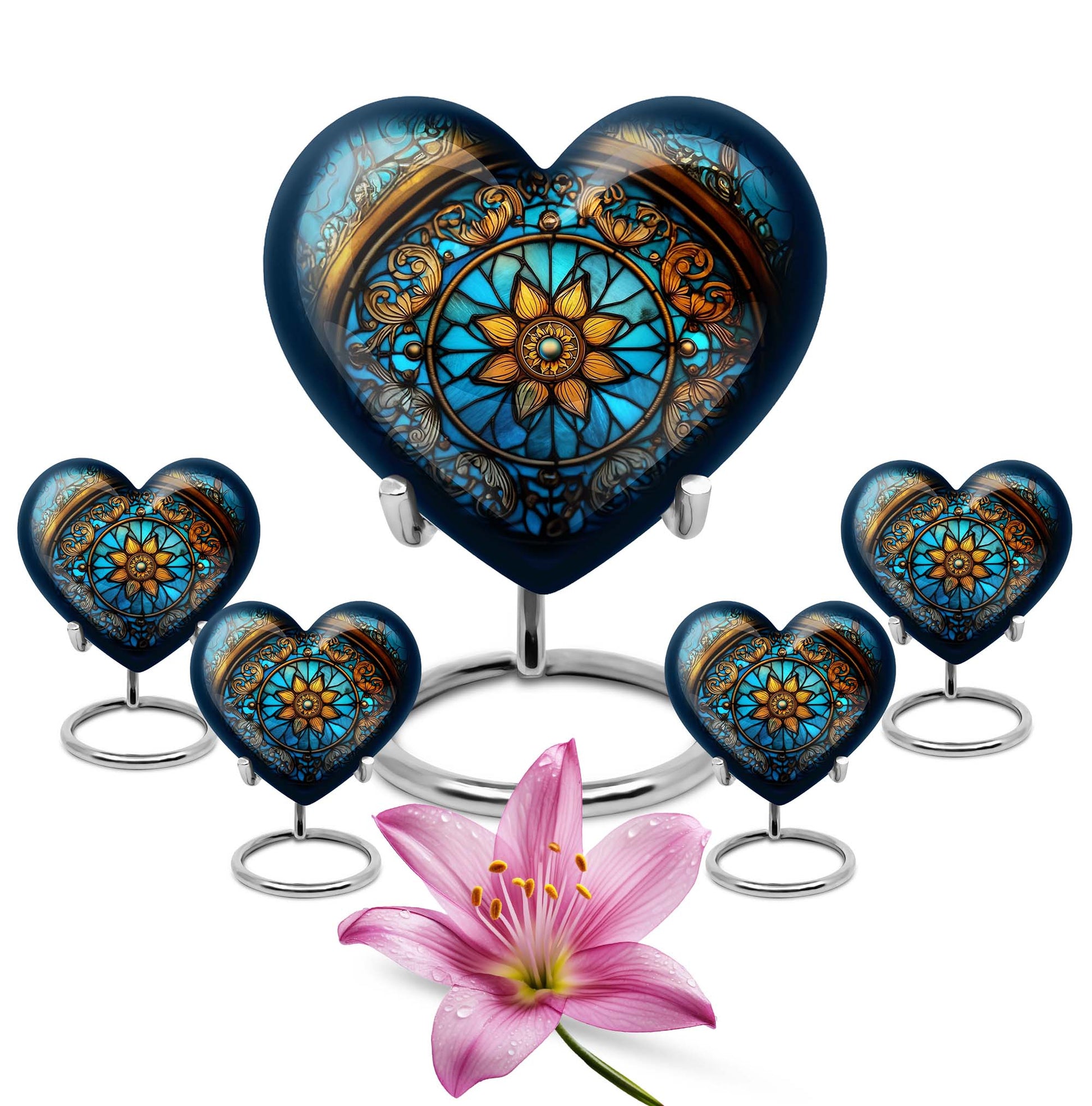 10-inch heart-shaped stained glass urn for women ashes with abstract design